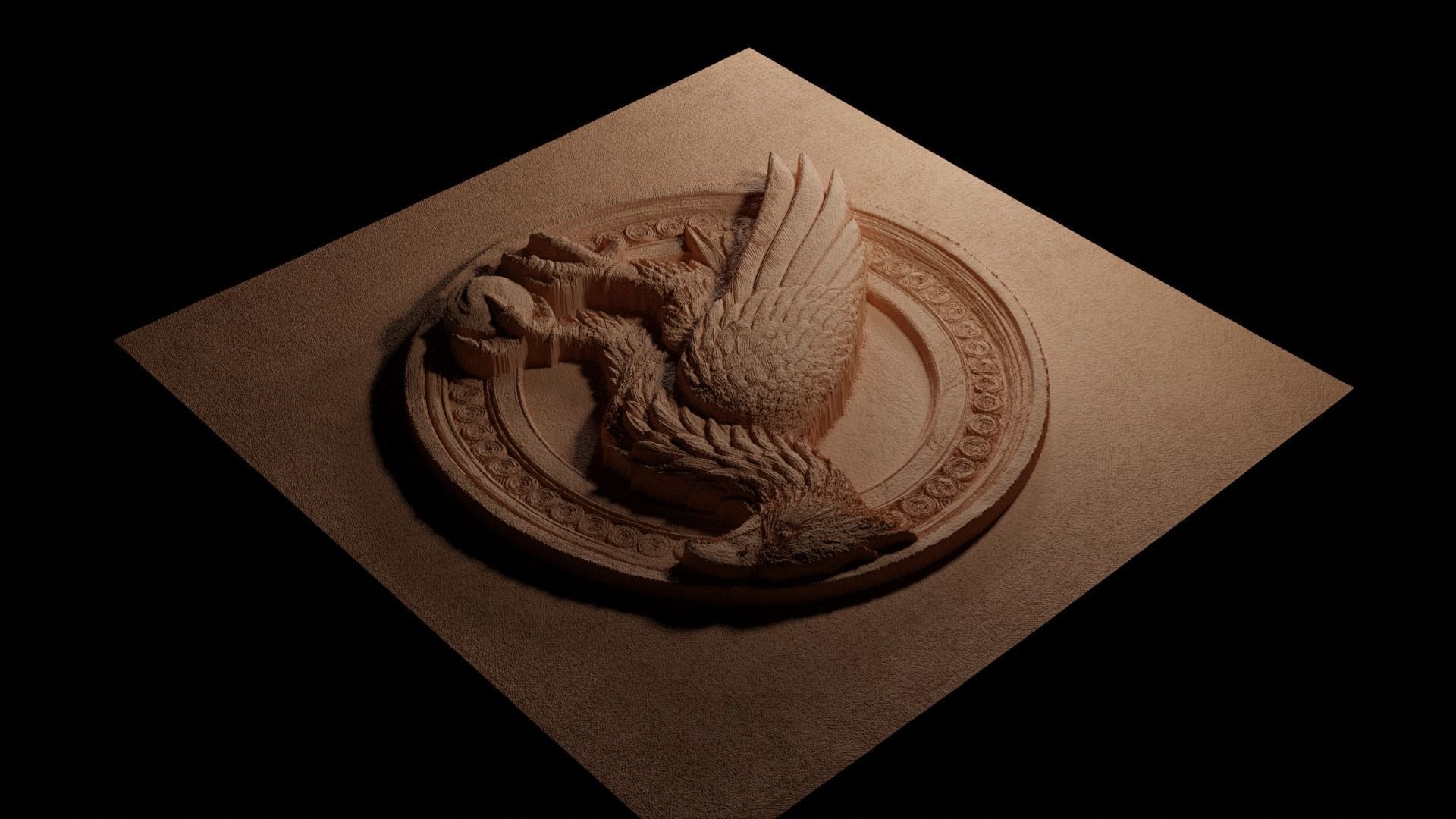 Roc Bird Sandcasting Bas High Relief CNC 3D print model_3