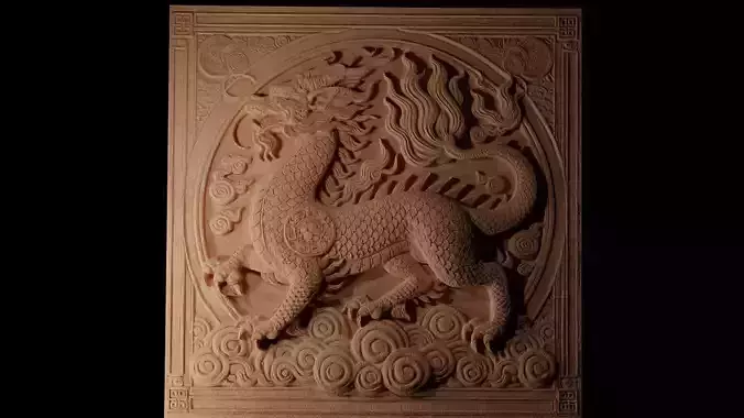 Qilin Dragon Sandcasting Bas High Relief CNC