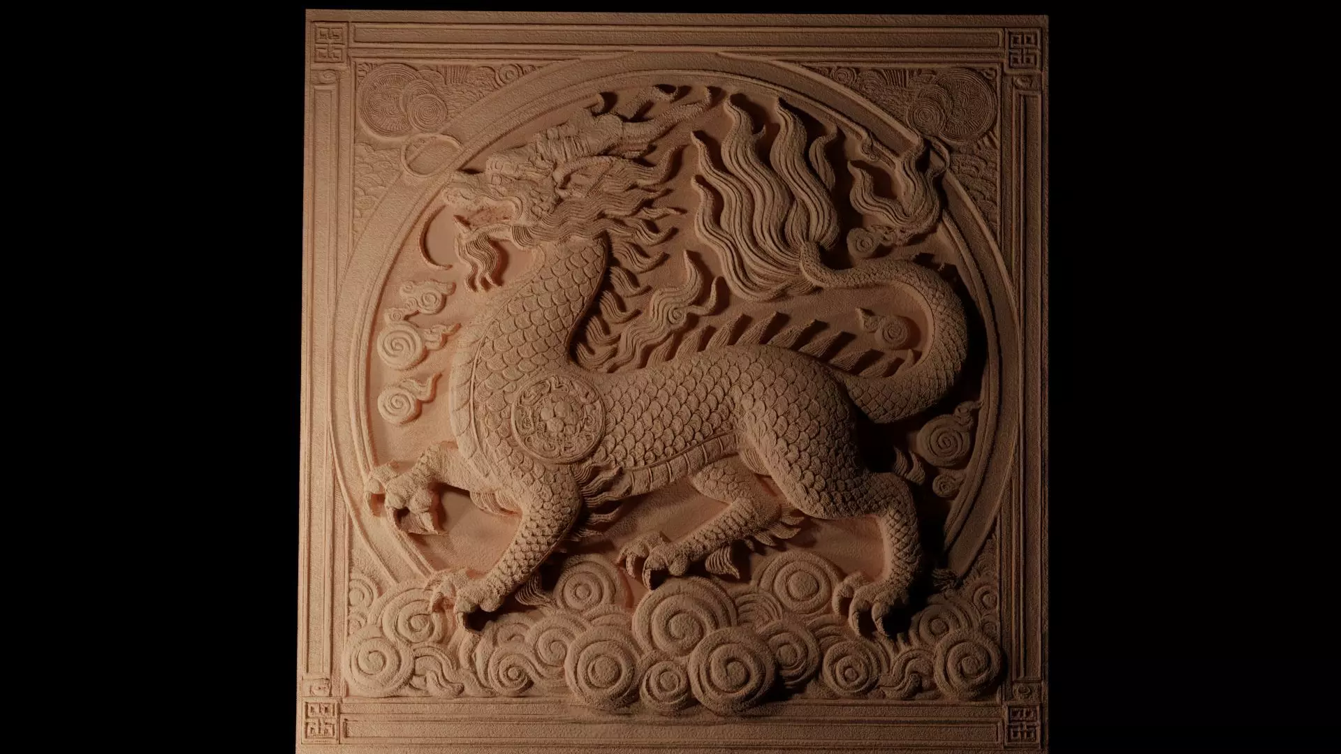 Qilin Dragon Sandcasting Bas High Relief CNC 3D print model