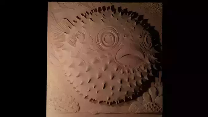 Pufferfish Sandcasting Bas High Relief CNC Ocean 3D print model