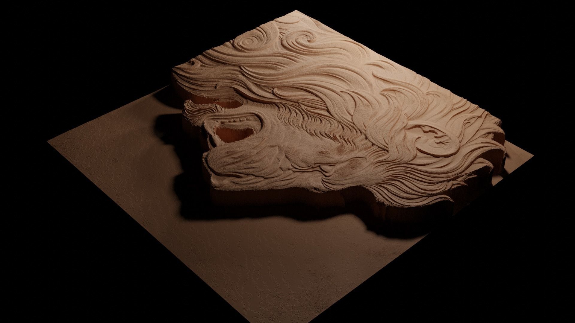 Proud Lion Sandcasting Bas High Relief CNC 3D print model_3