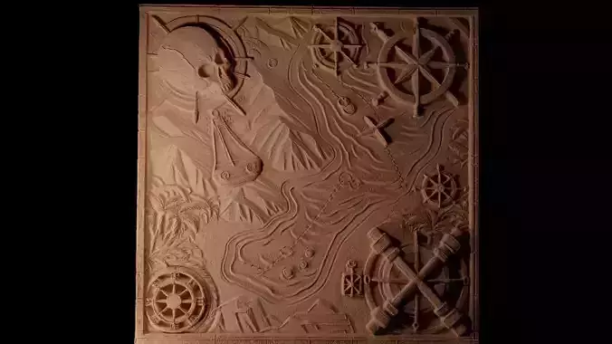 Pirate Map and Treasure Sandcasting Bas High Relief CNC