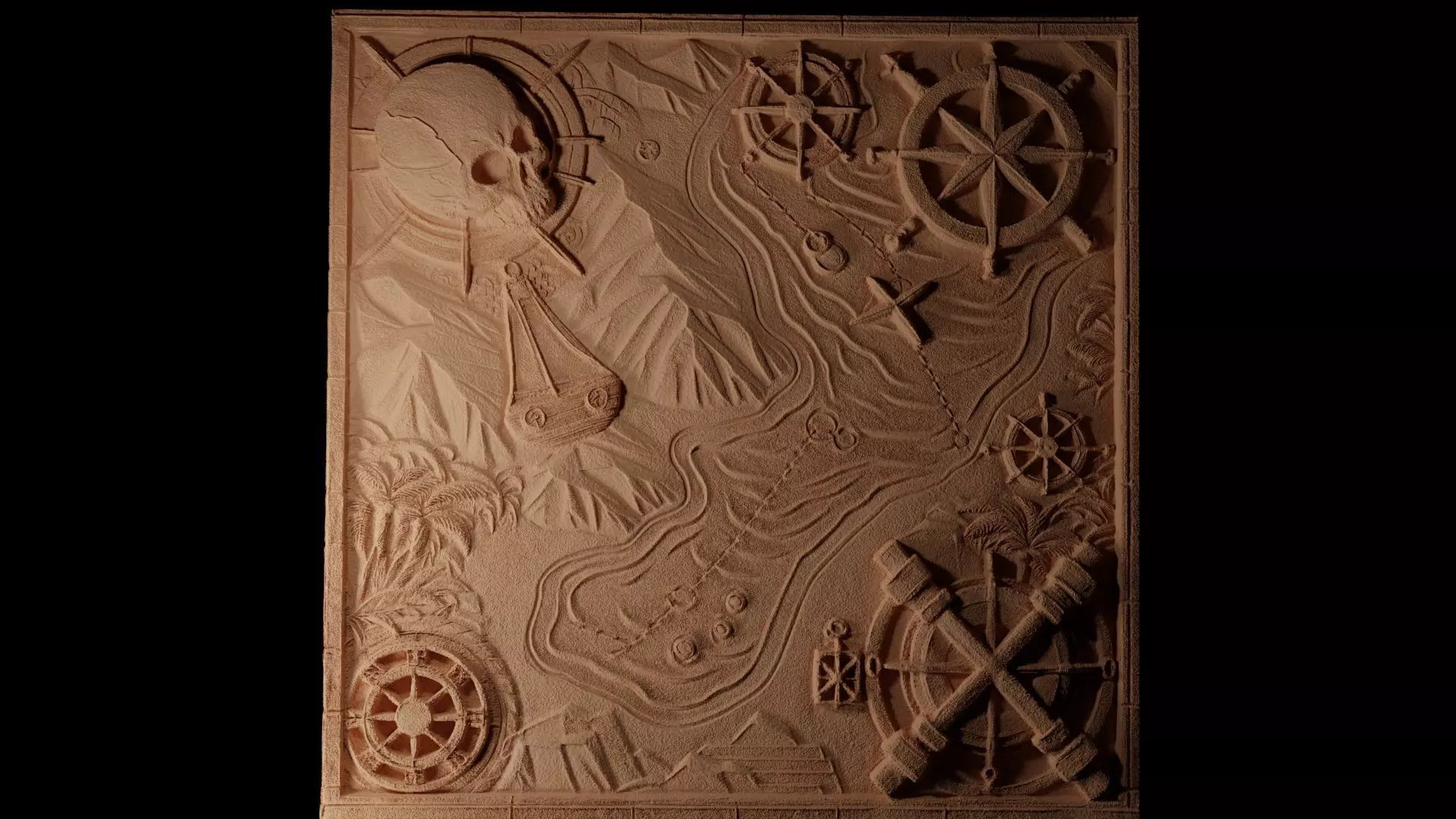 Pirate Map and Treasure Sandcasting Bas High Relief CNC 3D print model_0