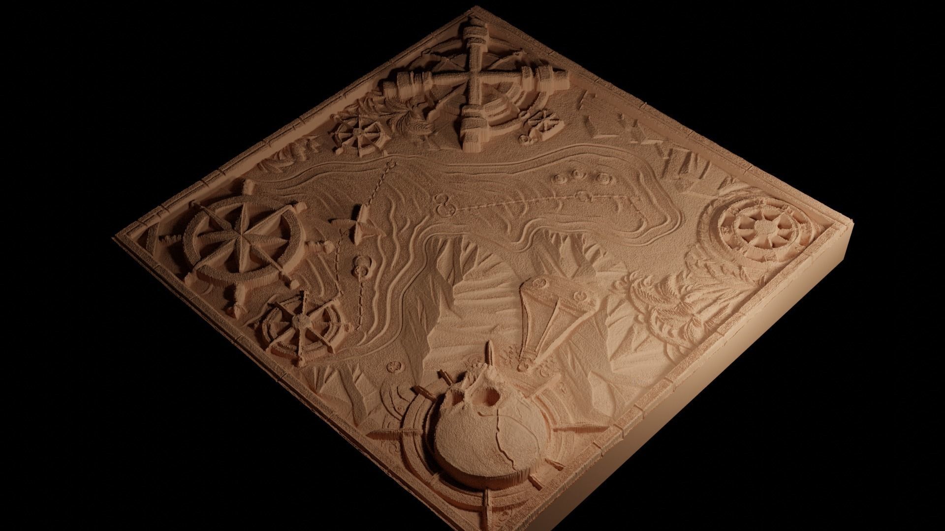 Pirate Map and Treasure Sandcasting Bas High Relief CNC 3D print model_4
