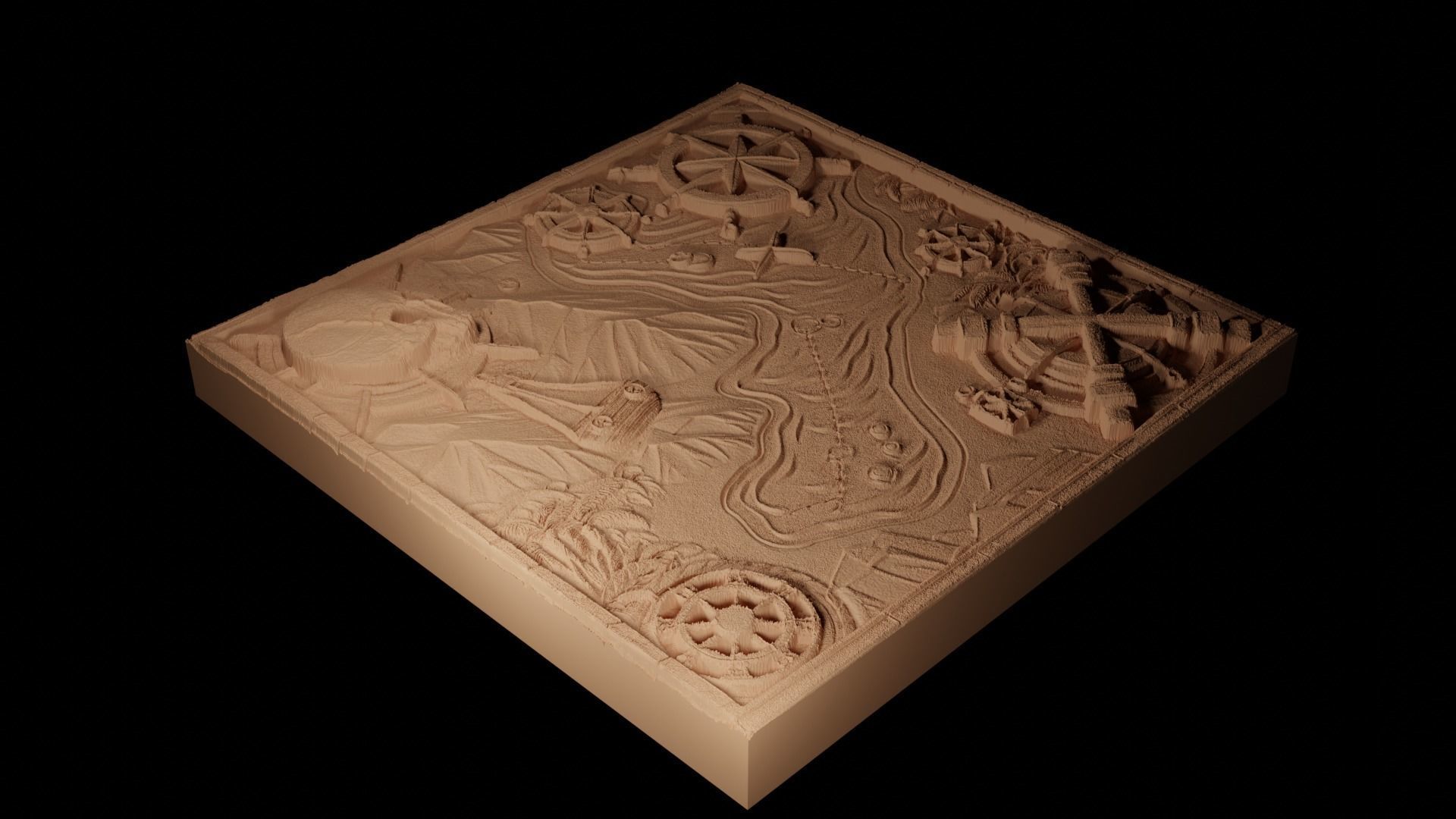 Pirate Map and Treasure Sandcasting Bas High Relief CNC 3D print model_2