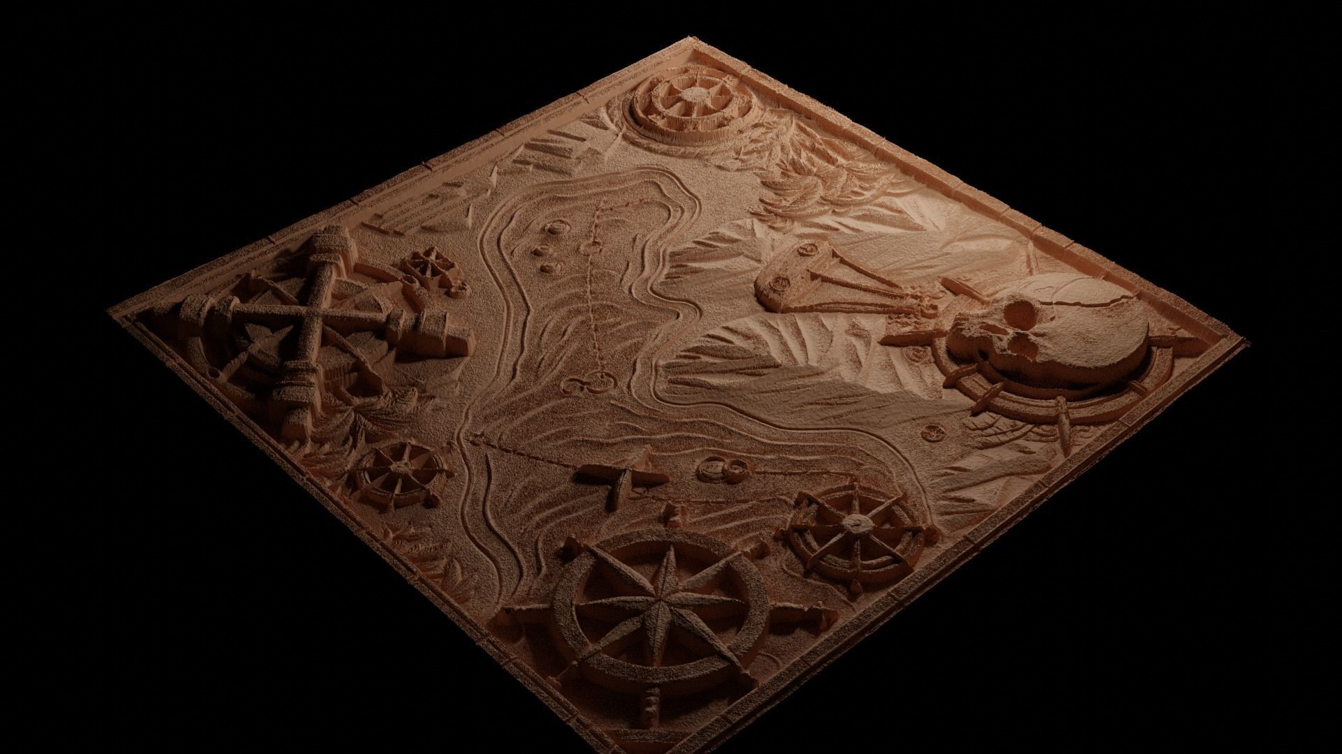 Pirate Map and Treasure Sandcasting Bas High Relief CNC 3D print model_3