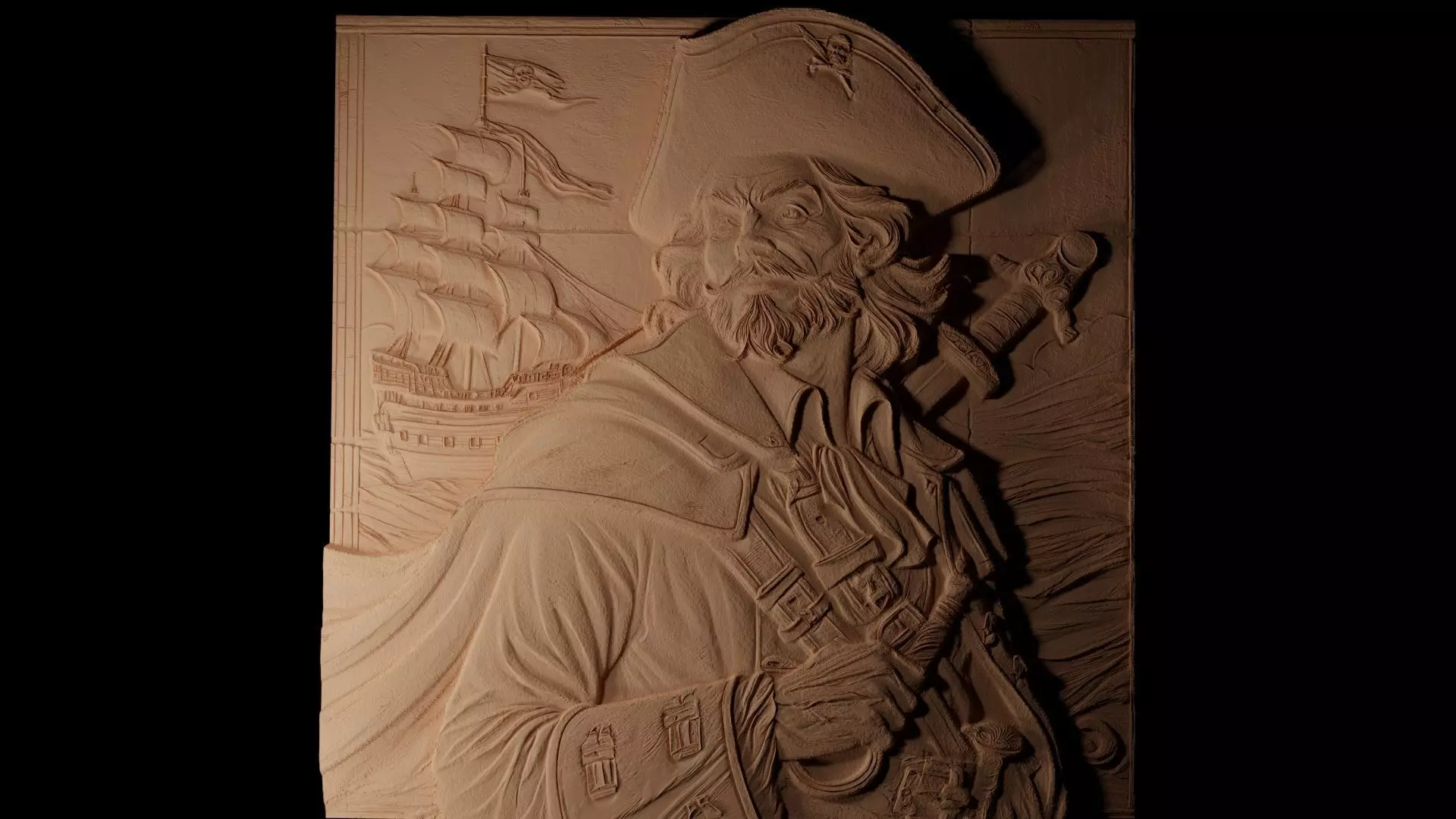 Pirate Captain Sandcasting Bas High Relief CNC 3D print model