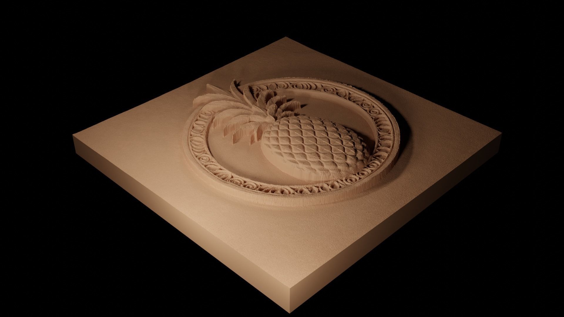Pineapple Sandcasting Bas High Relief CNC 3D print model_2