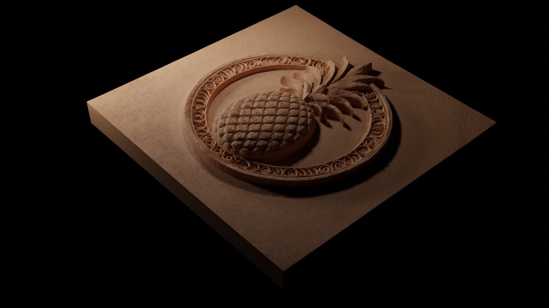 Pineapple Sandcasting Bas High Relief CNC 3D print model_1