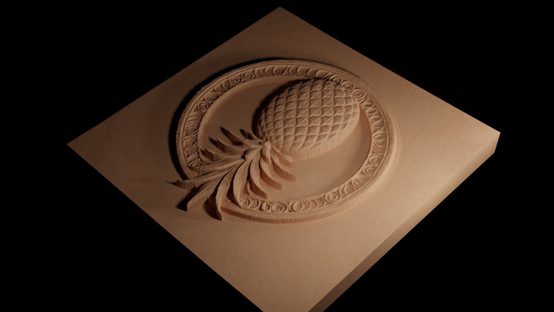 Pineapple Sandcasting Bas High Relief CNC 3D print model_4