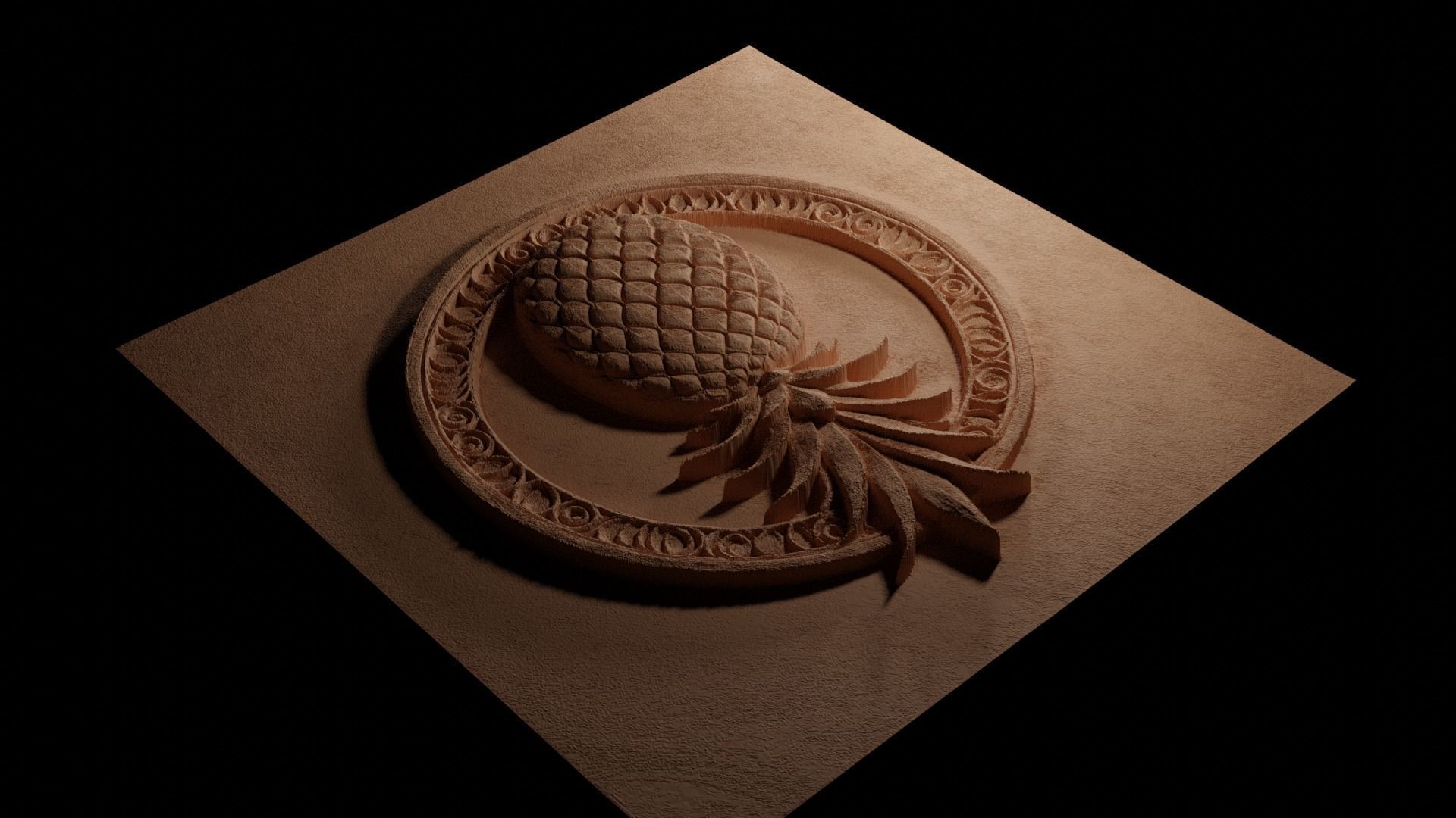 Pineapple Sandcasting Bas High Relief CNC 3D print model_3