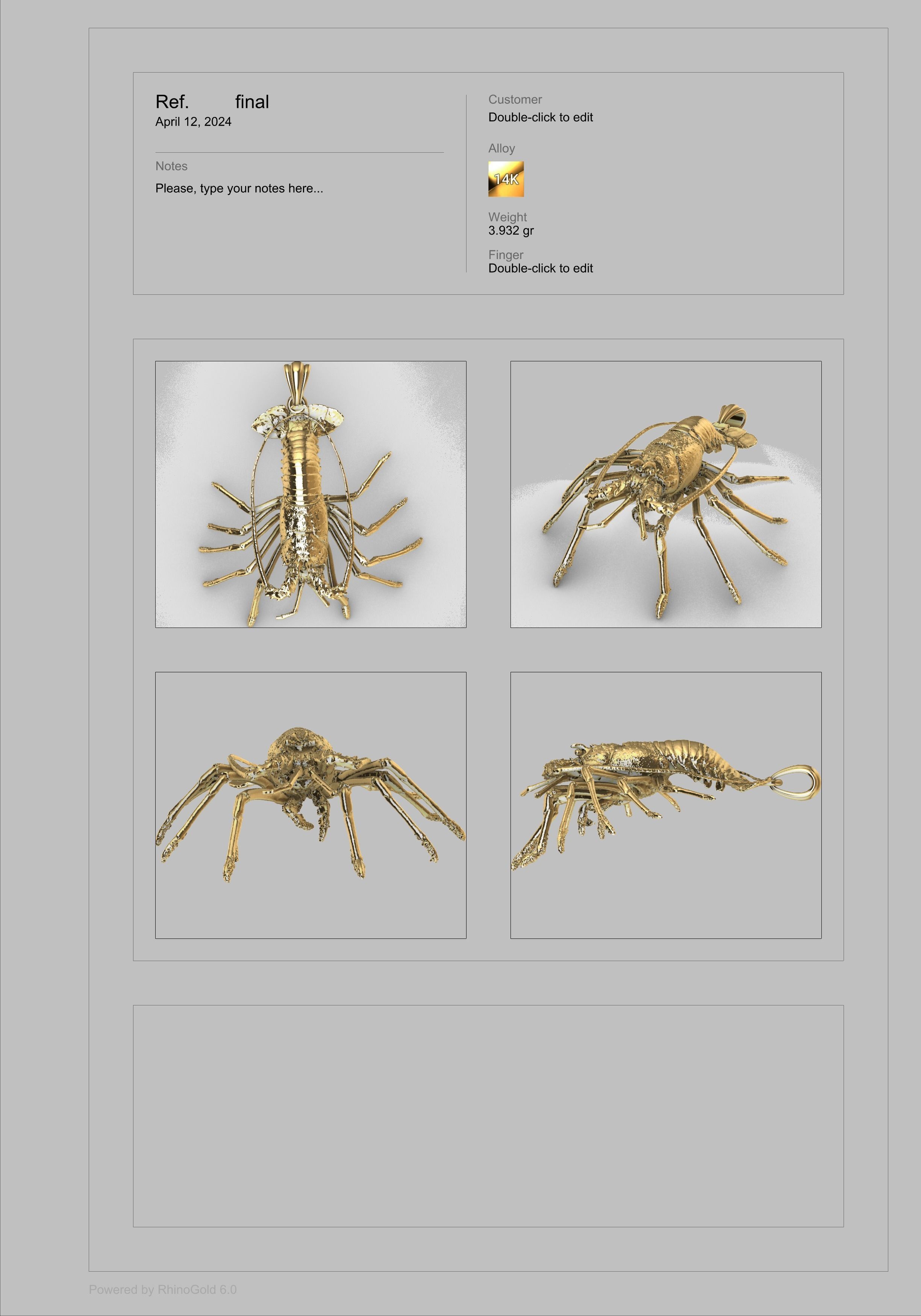 Lobster crabfish pendent Necklace Charm Jewelry 3D print model_29