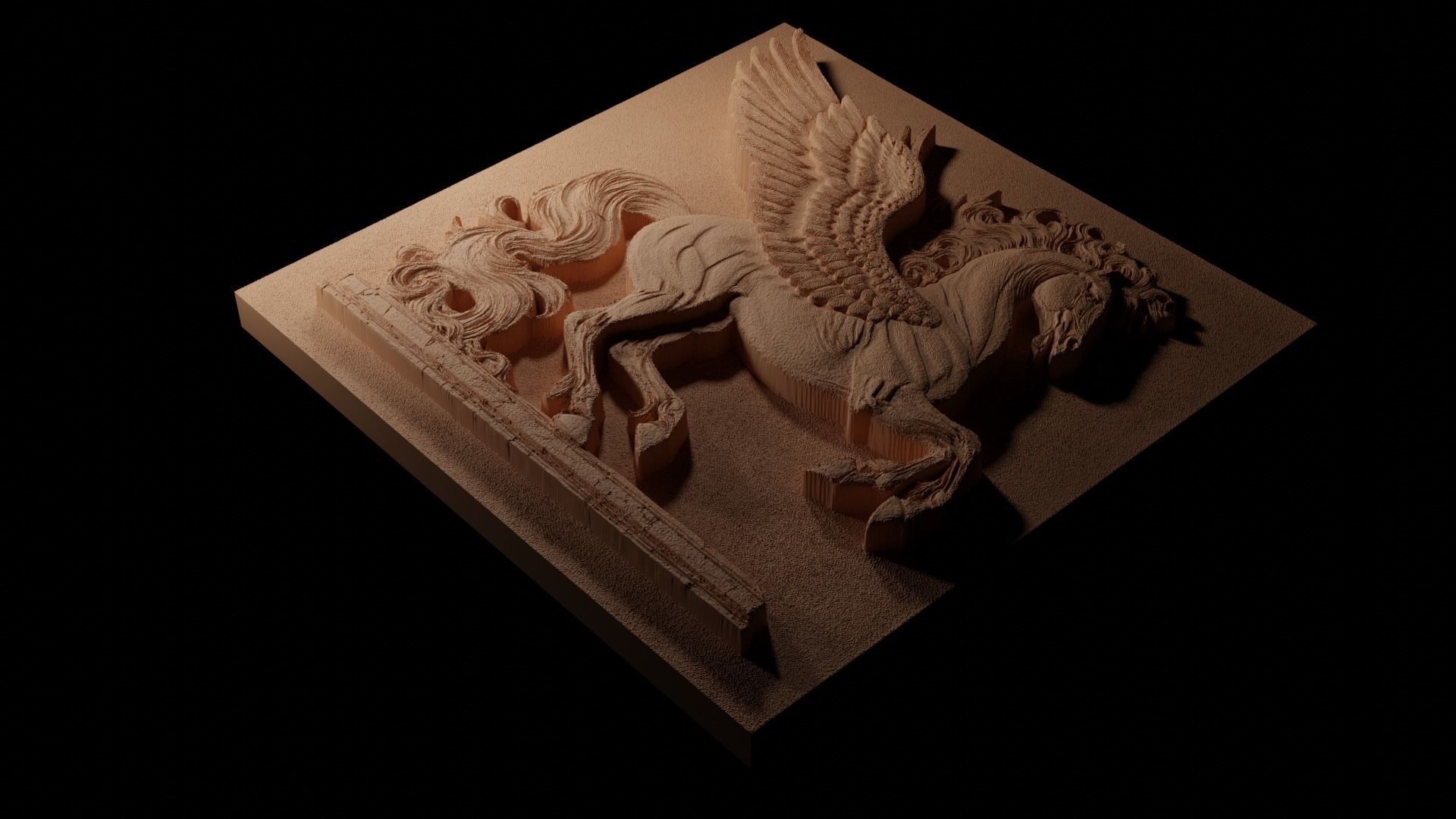 Pegasus on Base Sandcasting Bas High Relief CNC 3D print model_1