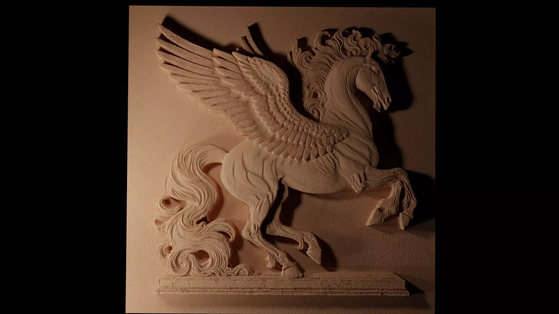 Pegasus on Base Sandcasting Bas High Relief CNC 3D print model_0