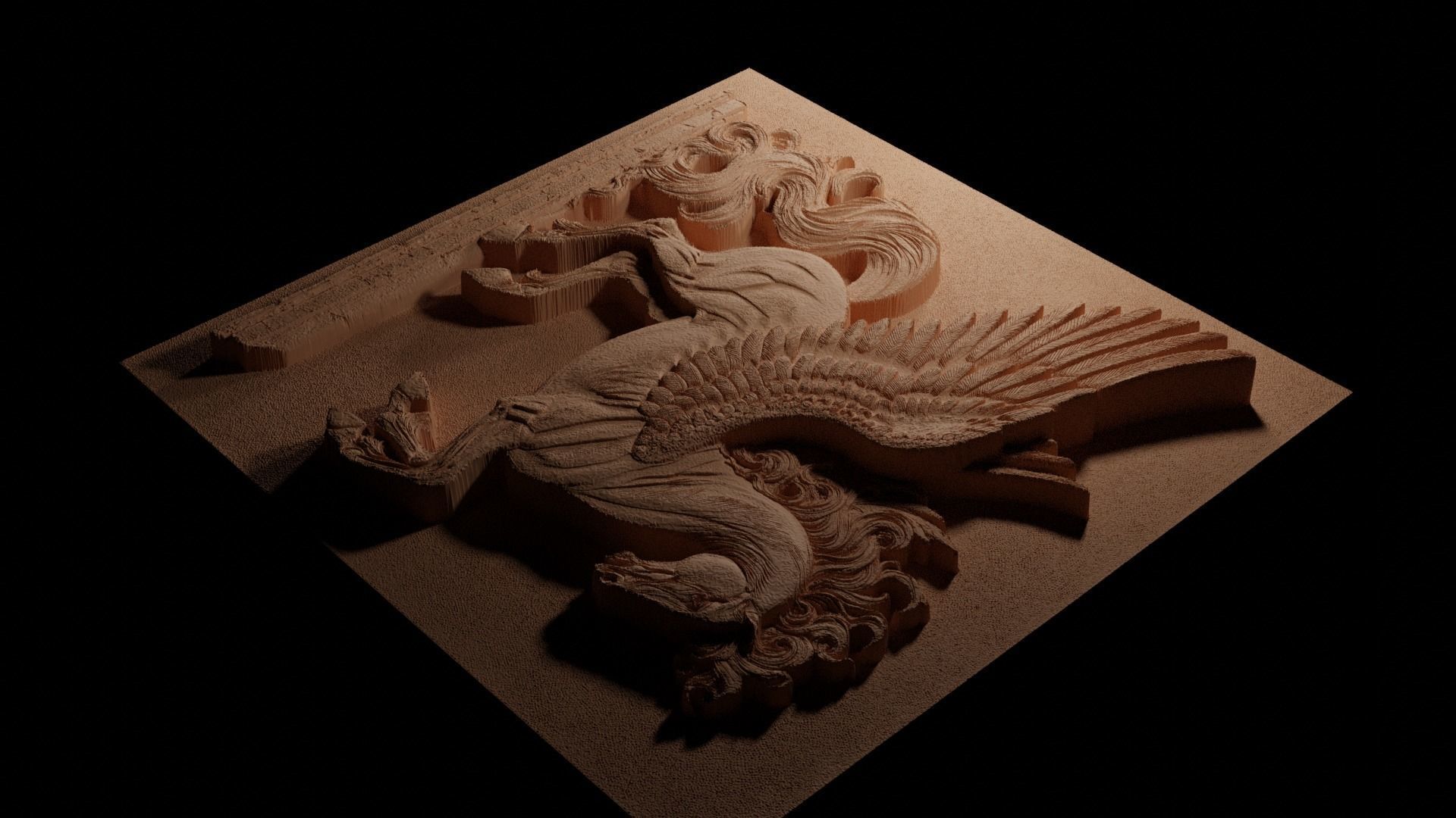 Pegasus on Base Sandcasting Bas High Relief CNC 3D print model_3