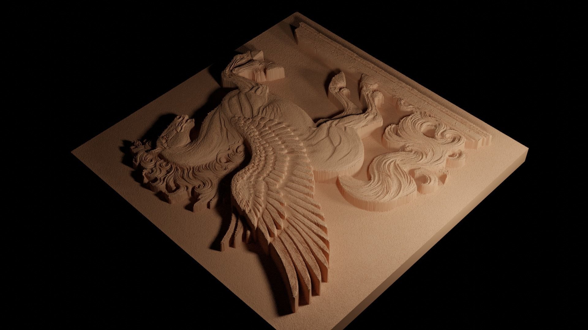 Pegasus on Base Sandcasting Bas High Relief CNC 3D print model_4