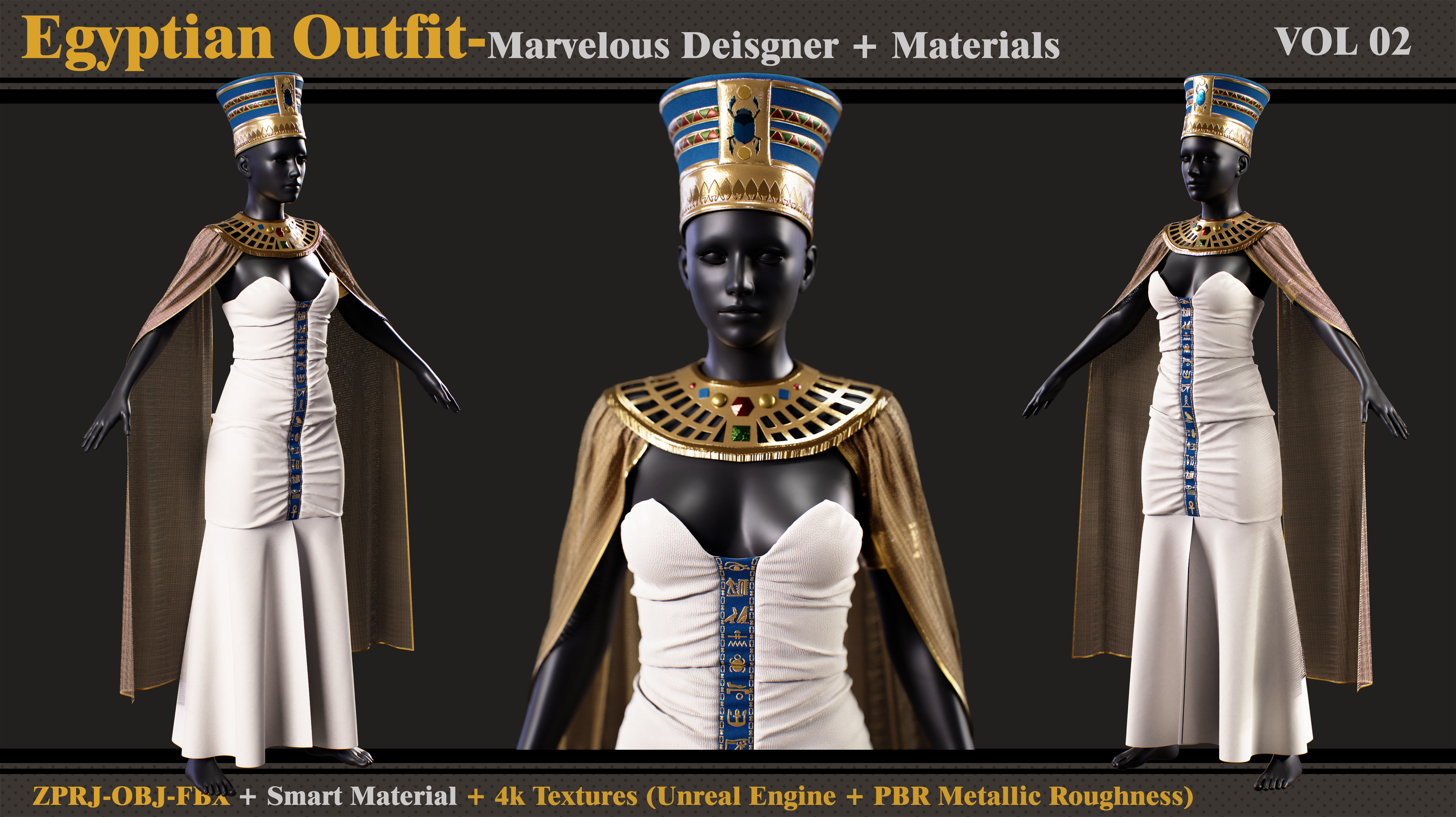 Egyptian Outfit- MD-Clo3d- Smart Material-Textures- OBJ- FBX 3D model_2