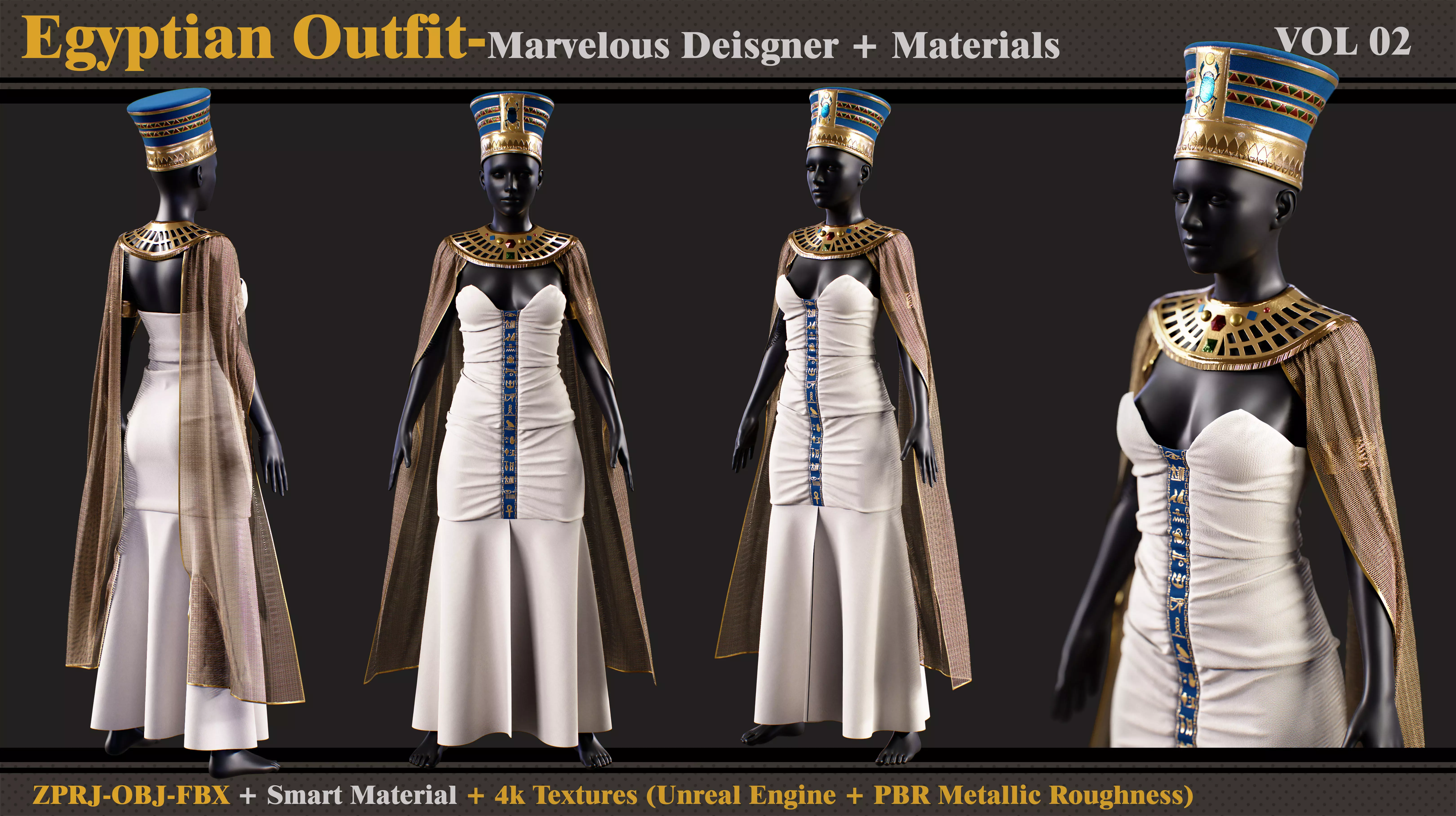 Egyptian Outfit- MD-Clo3d- Smart Material-Textures- OBJ- FBX 3D model_0