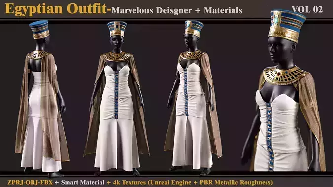 Egyptian Outfit- MD-Clo3d- Smart Material-Textures- OBJ- FBX