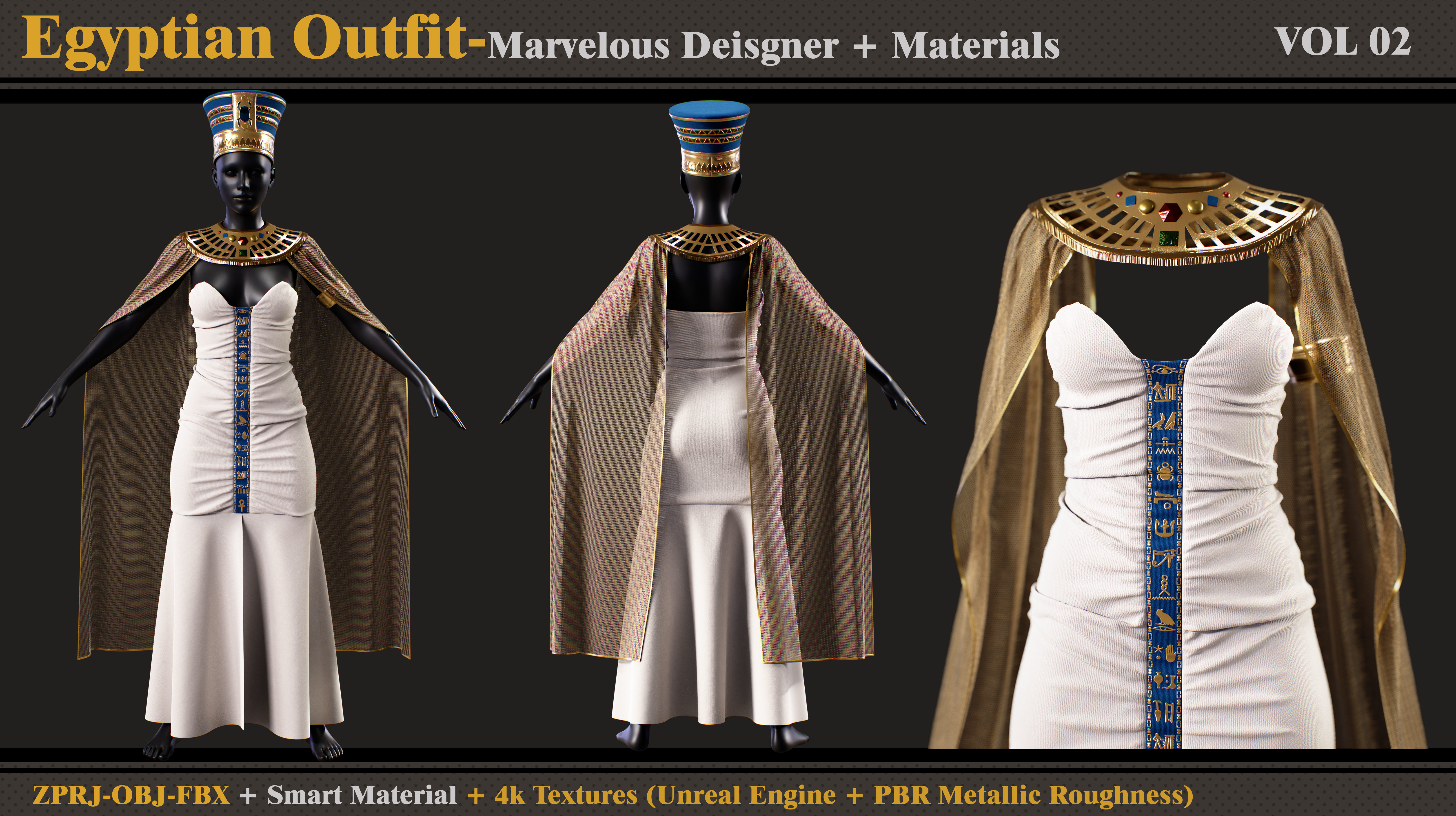 Egyptian Outfit- MD-Clo3d- Smart Material-Textures- OBJ- FBX 3D model_1
