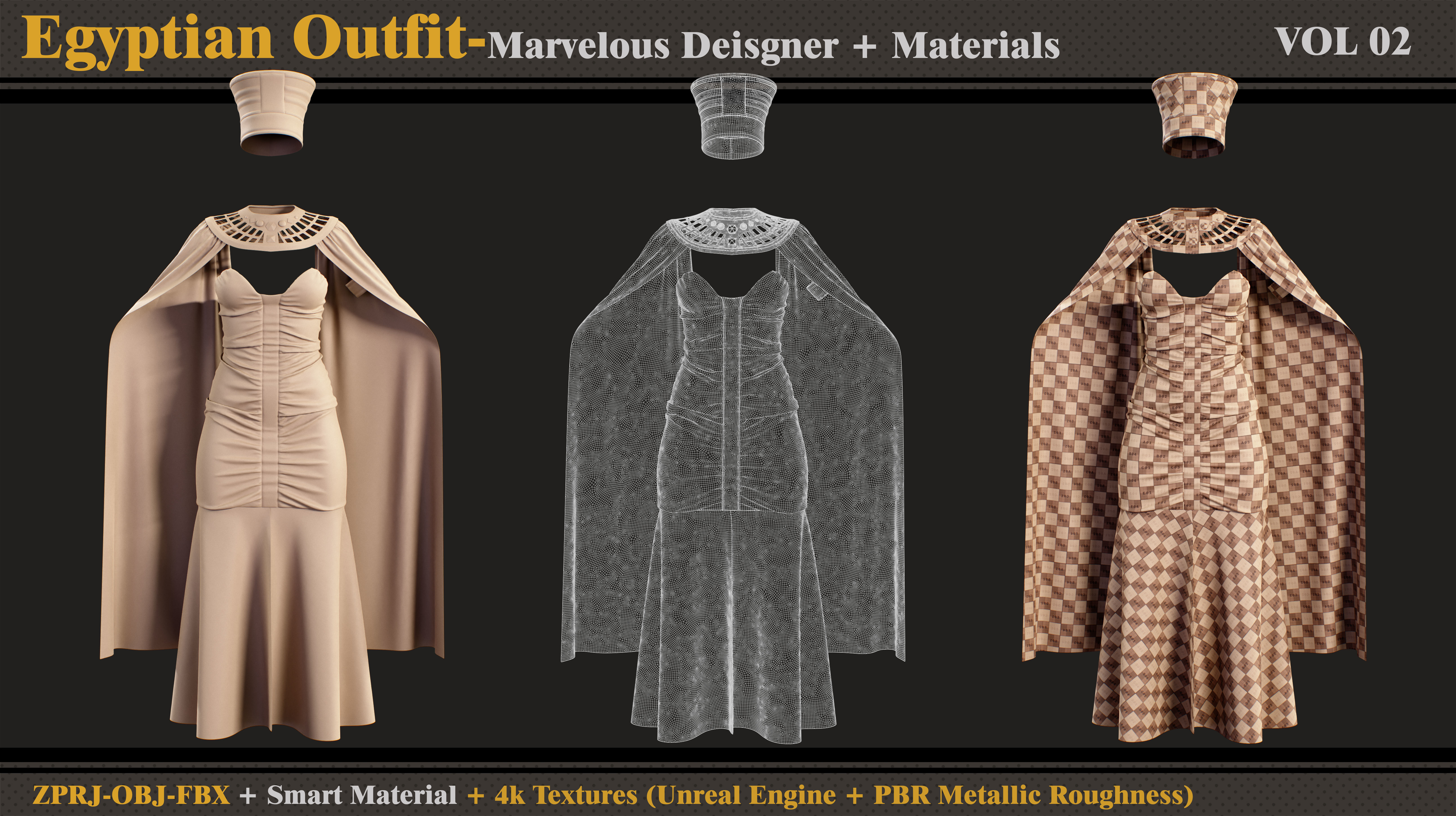 Egyptian Outfit- MD-Clo3d- Smart Material-Textures- OBJ- FBX 3D model_3