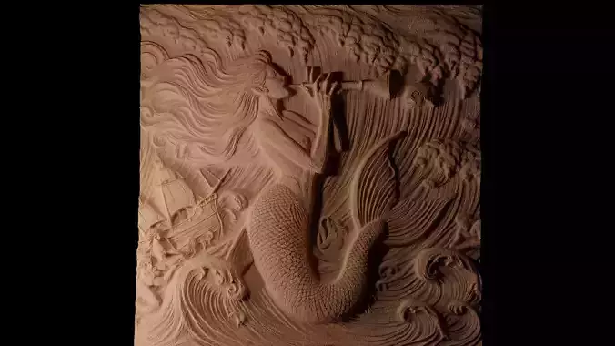 Mermaid at Sea CNC 3d Print High Relief Sand Casting