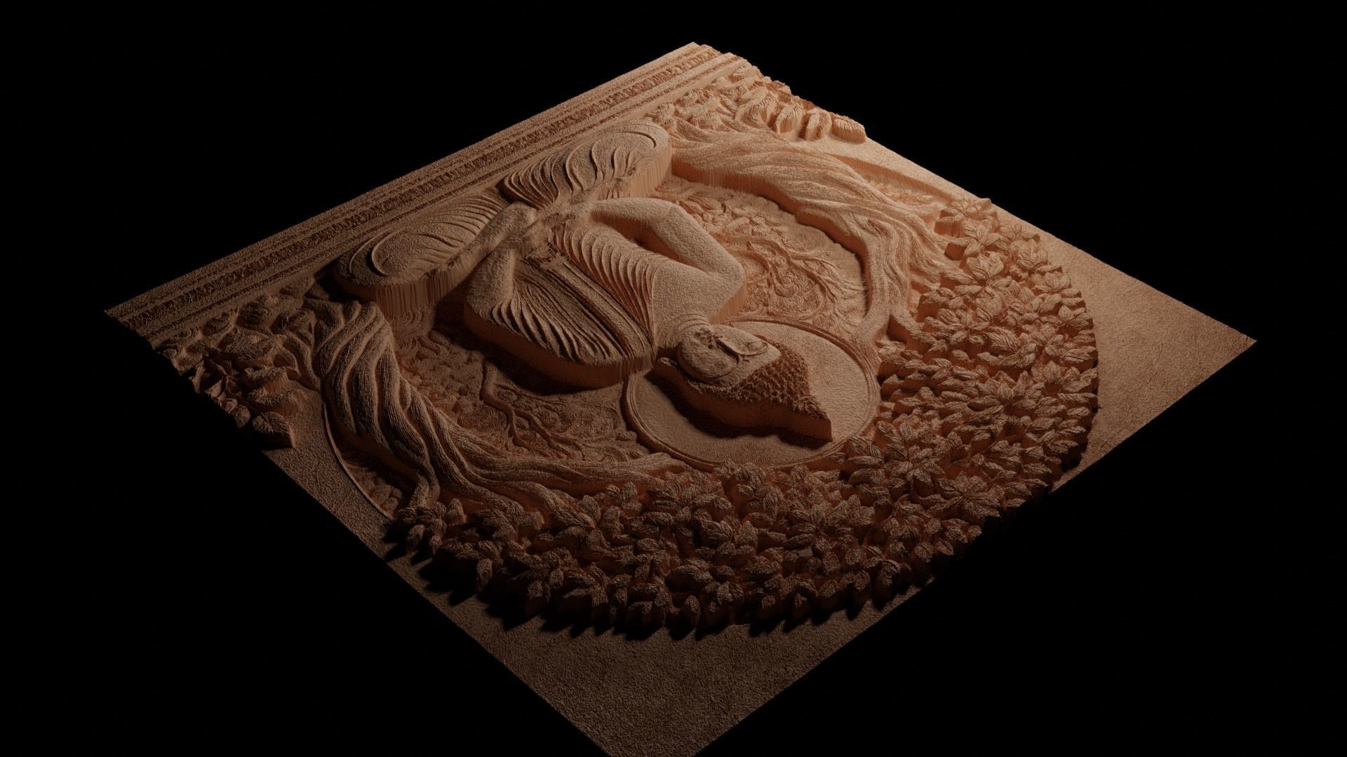 Meditation Under Trees CNC 3d Print High Relief Sand Casting 3D print model_3