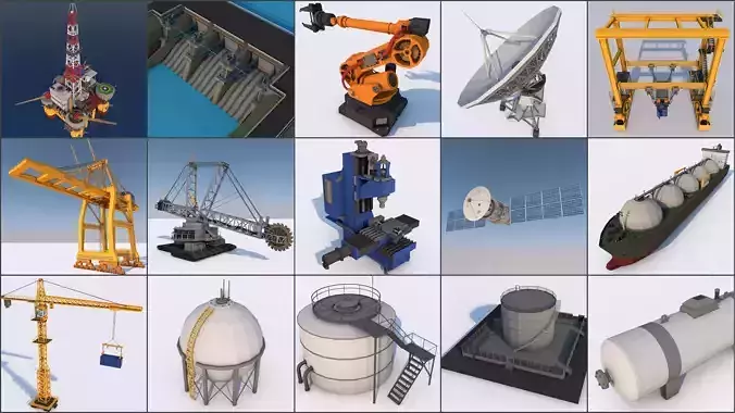16 Industrial Collection  Low-poly 3D model