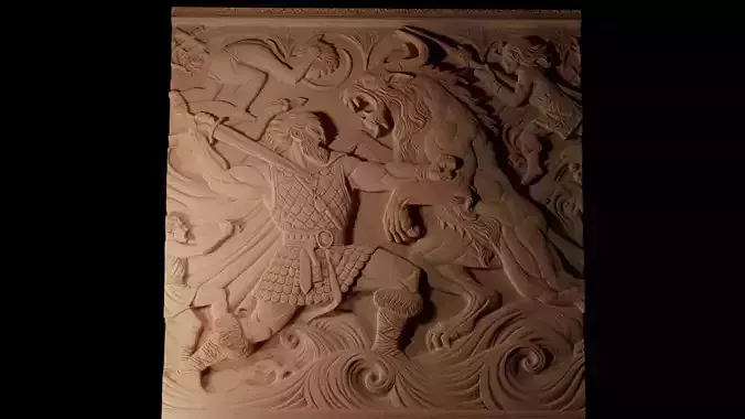 Man Slaying A Beast CNC 3d Print High Relief Sand Casting