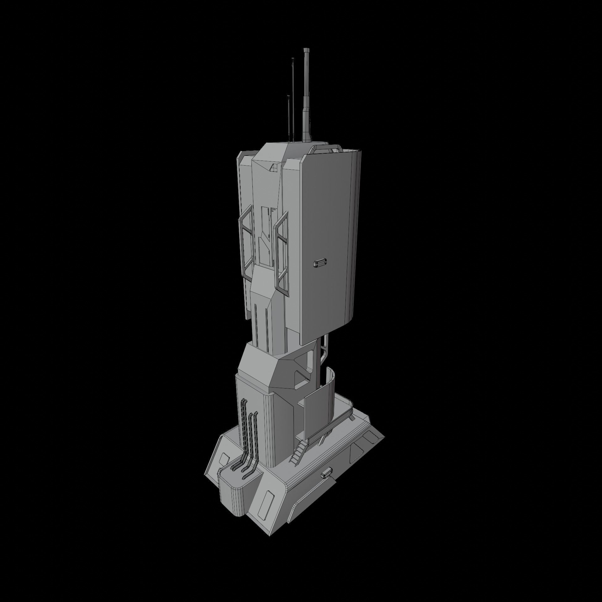 Sci-fi Tower building 3D model_8