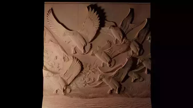 Mallard Flock CNC 3d Print High Relief Sand Casting 3D print model