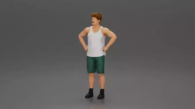 Man standing with his hands on his hips thinking and wondering