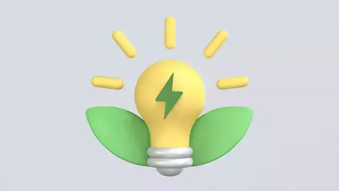 Light Bulb with Leaves and Bolt 3D Icon