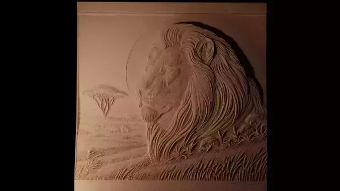 Lion On African Savannah CNC 3d Print High Relief Sand Casting