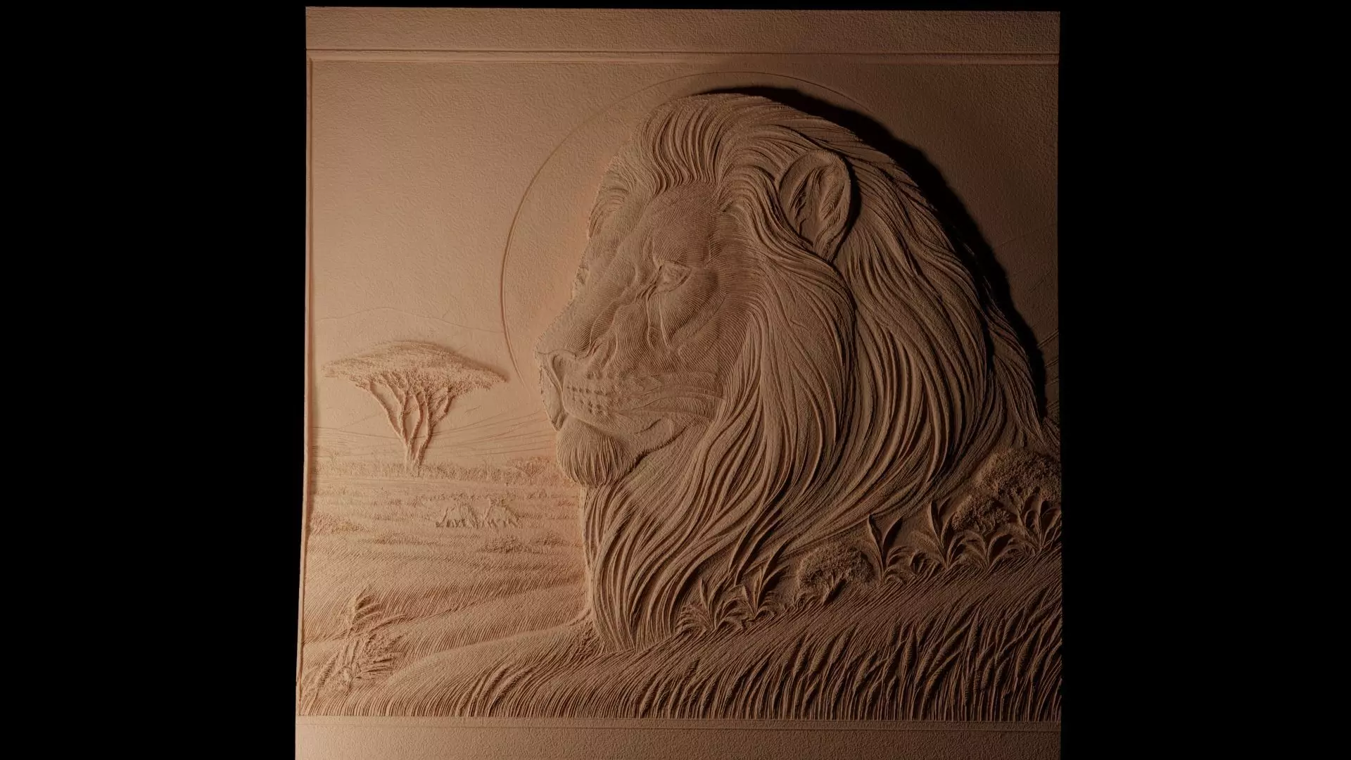 Lion On African Savannah CNC 3d Print High Relief Sand Casting 3D print model_0