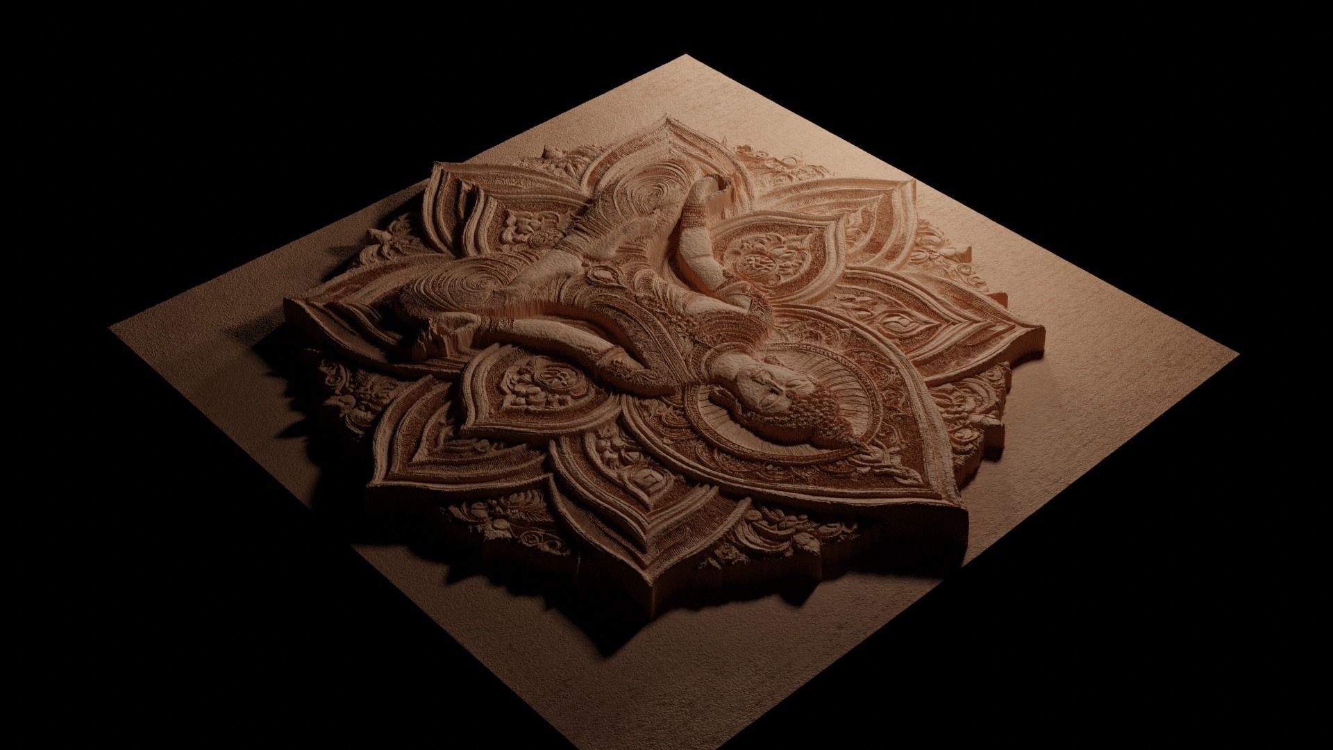 Lotus Yoga Peace CNC 3d Print High Relief Sand Casting 3D print model_3