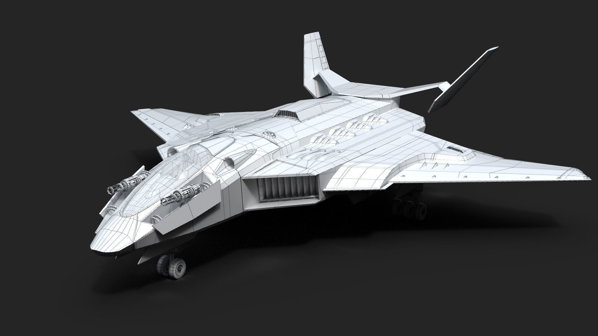 Spaceship Fighter Jet Airplane Sci-Fi Low-poly 3D model_5