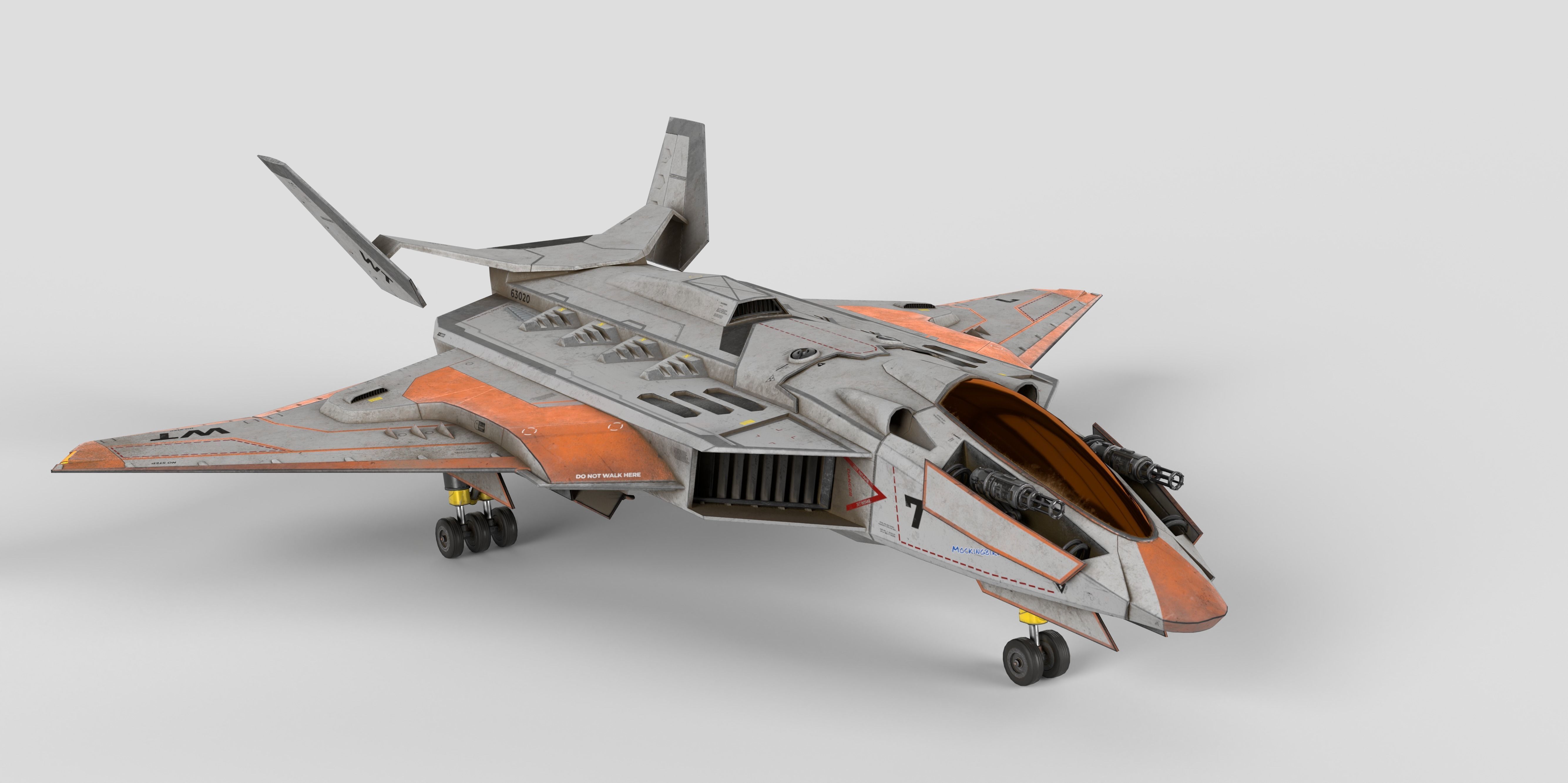 Spaceship Fighter Jet Airplane Sci-Fi Low-poly 3D model_43