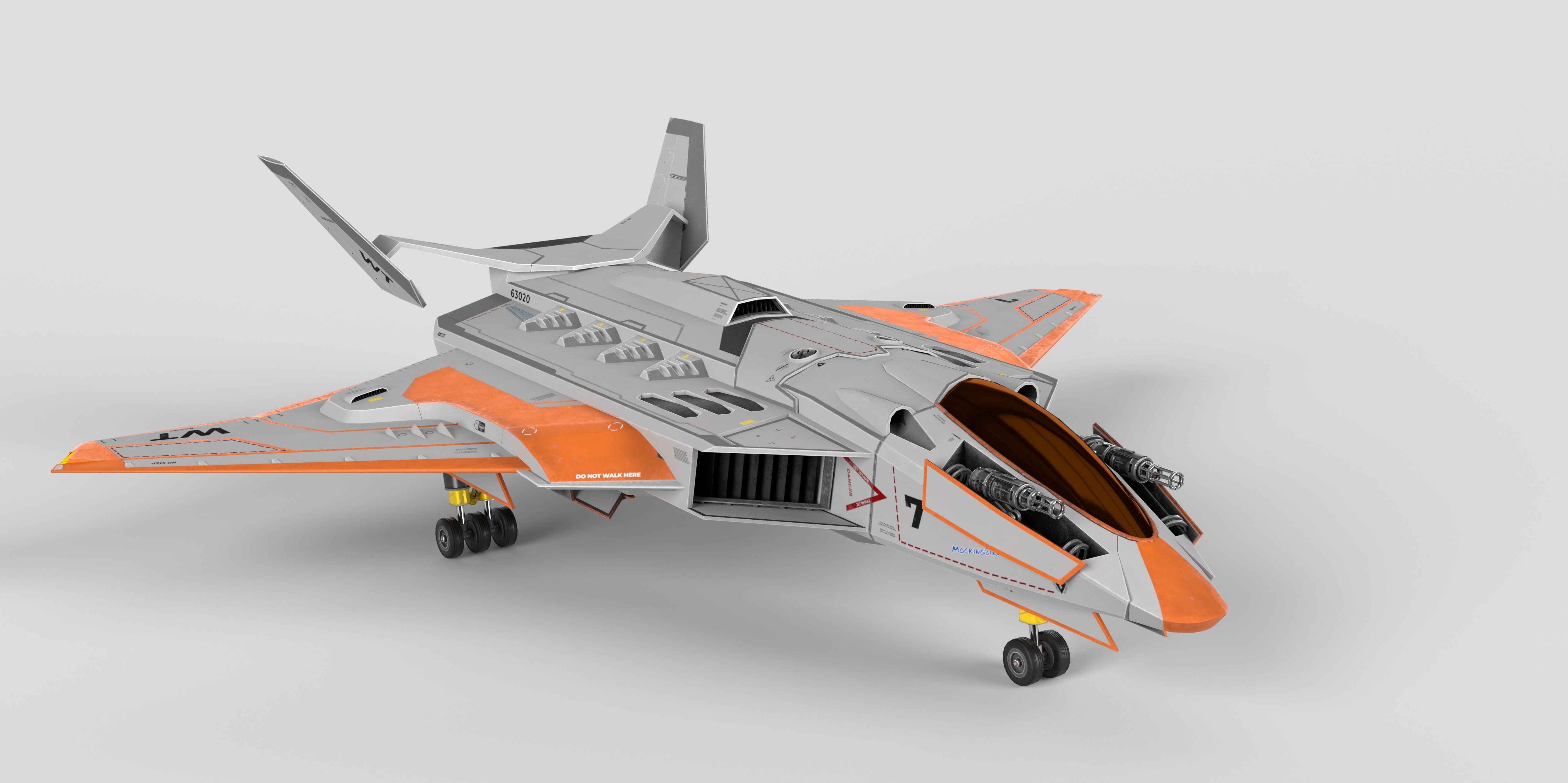 Spaceship Fighter Jet Airplane Sci-Fi Low-poly 3D model_39