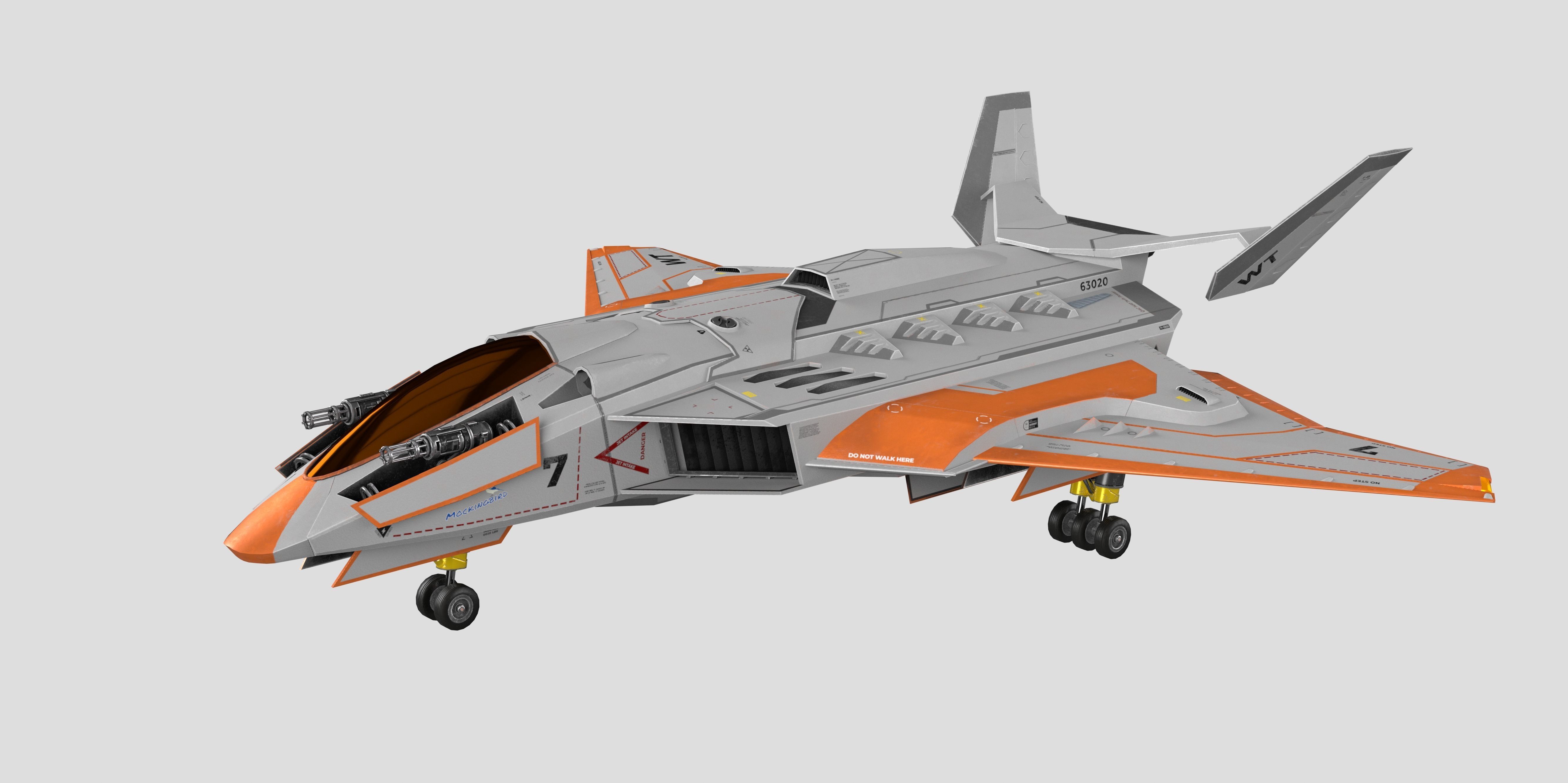Spaceship Fighter Jet Airplane Sci-Fi Low-poly 3D model_16
