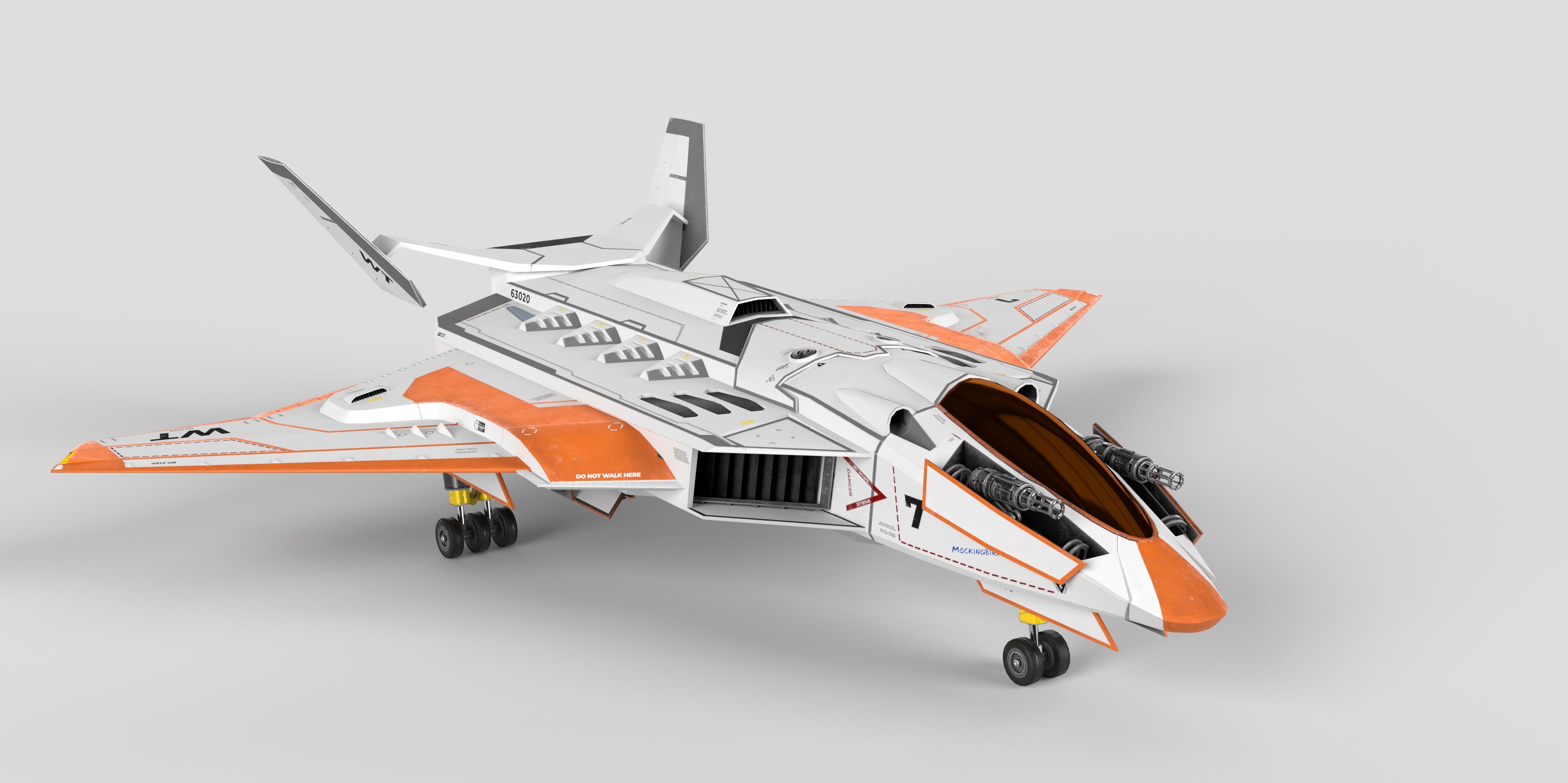 Spaceship Fighter Jet Airplane Sci-Fi Low-poly 3D model_41
