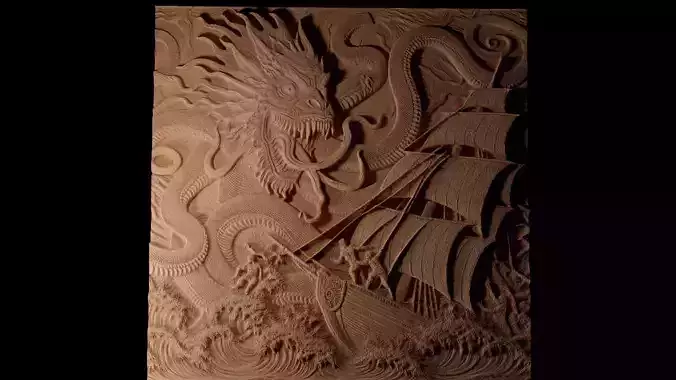 Kraken Attacking Ship CNC 3d Print High Relief Sand Casting