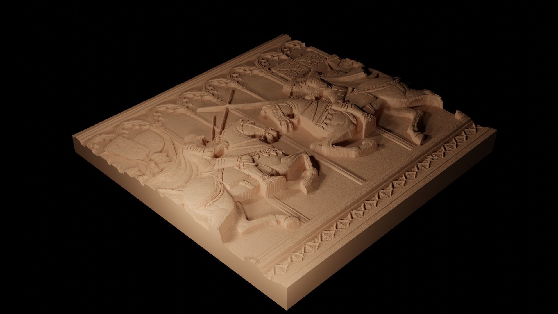 Knights Jousting CNC 3d Print High Relief Sand Casting 3D print model_2