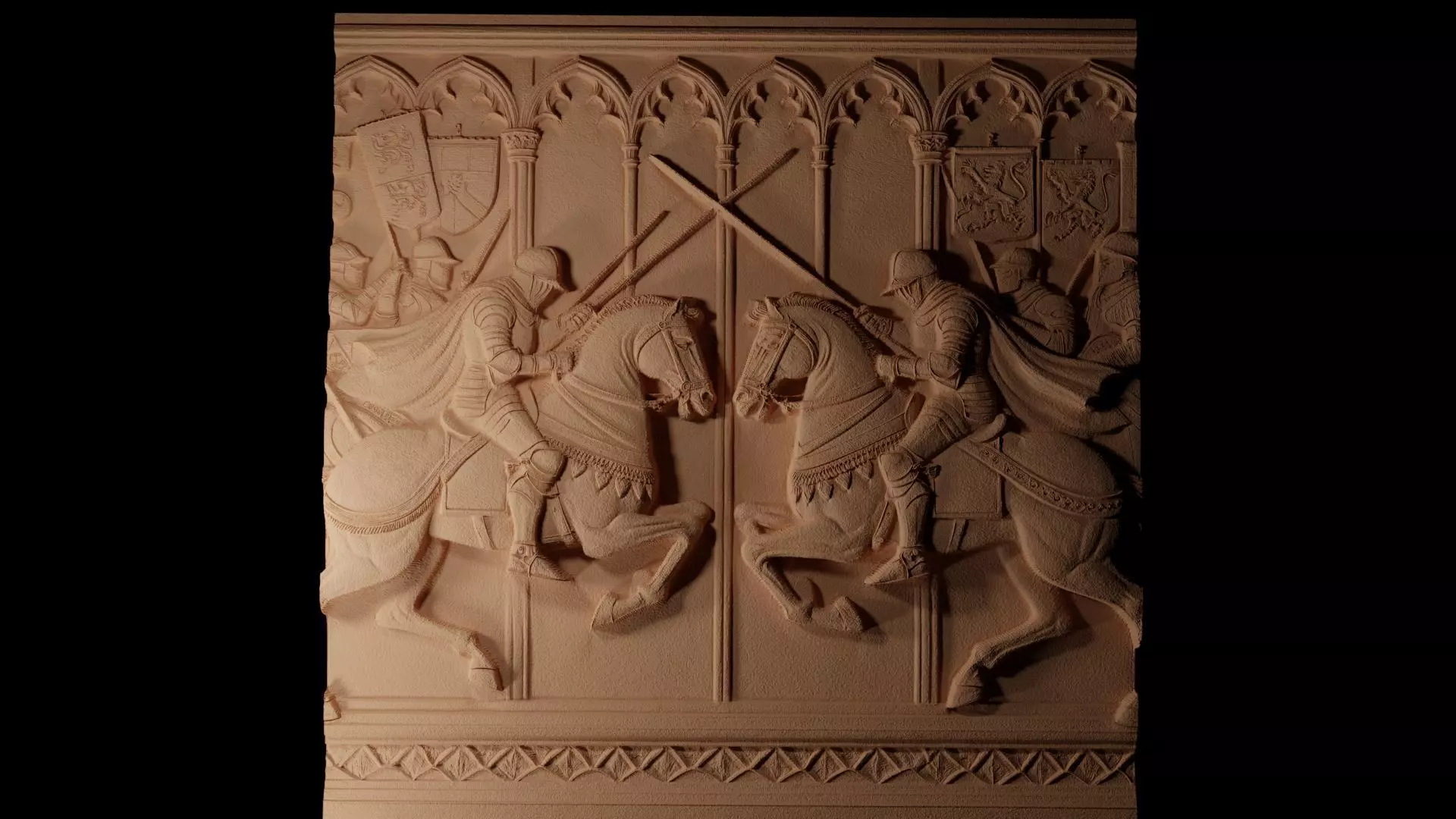 Knights Jousting CNC 3d Print High Relief Sand Casting 3D print model_0