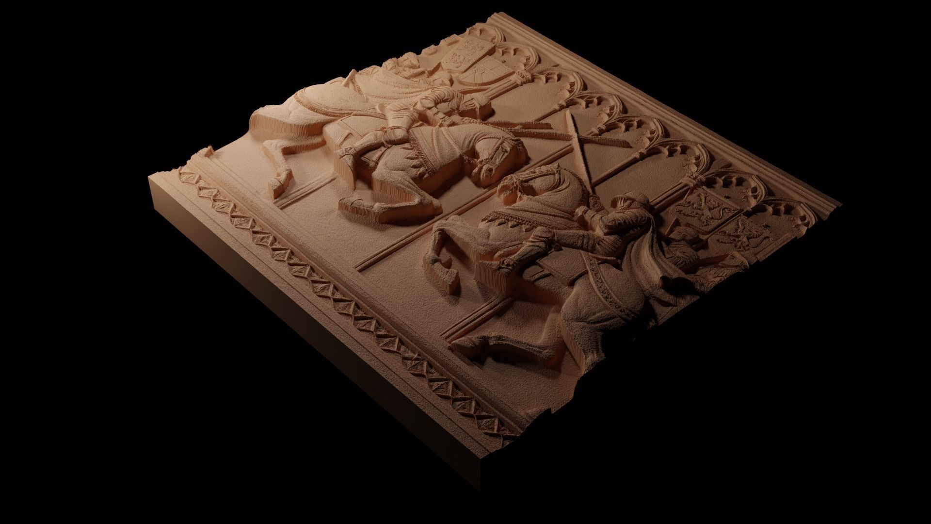 Knights Jousting CNC 3d Print High Relief Sand Casting 3D print model_1