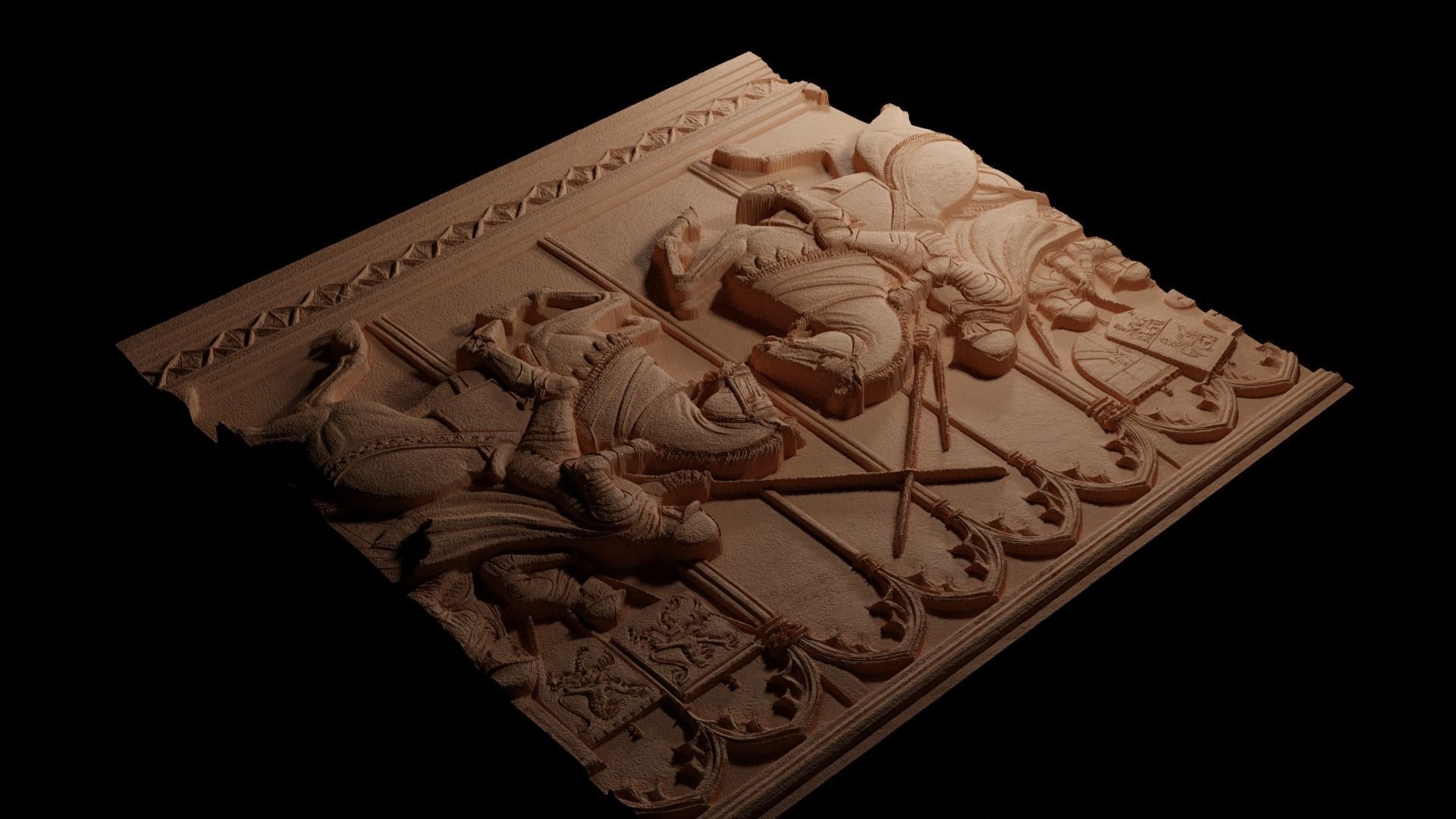 Knights Jousting CNC 3d Print High Relief Sand Casting 3D print model_3