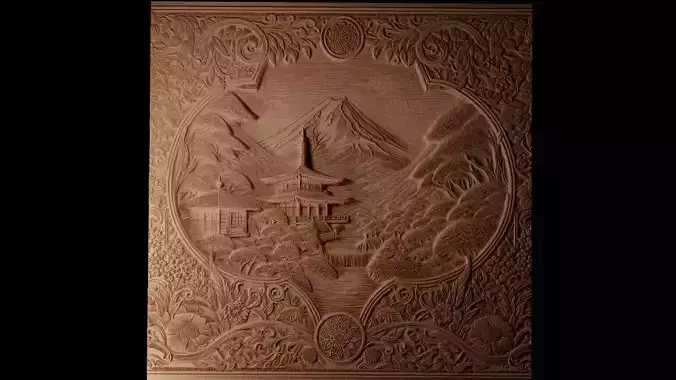 Japanese Landscape CNC 3d Print High Relief Sand Casting 3D print model