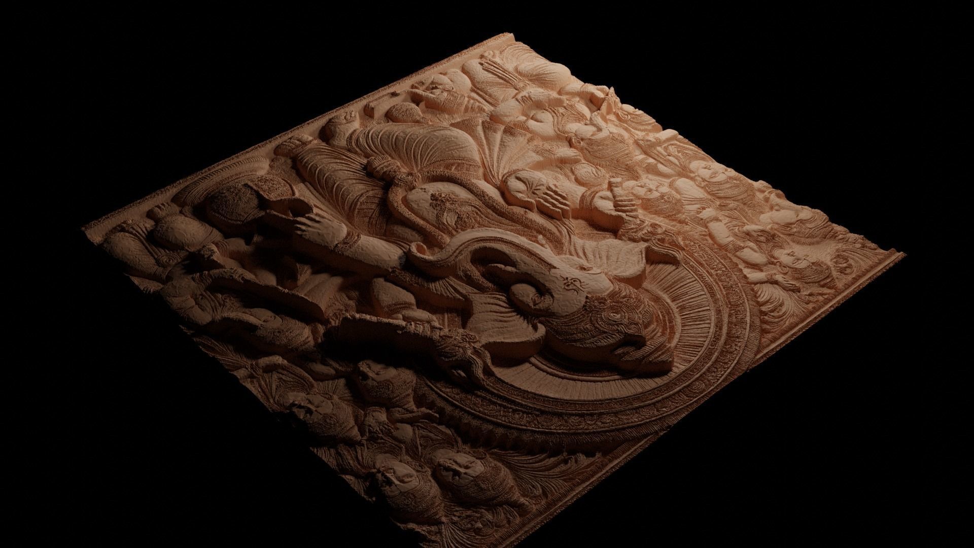 Hindu Elephant CNC 3d Print High Relief Sand Casting 3D print model_3