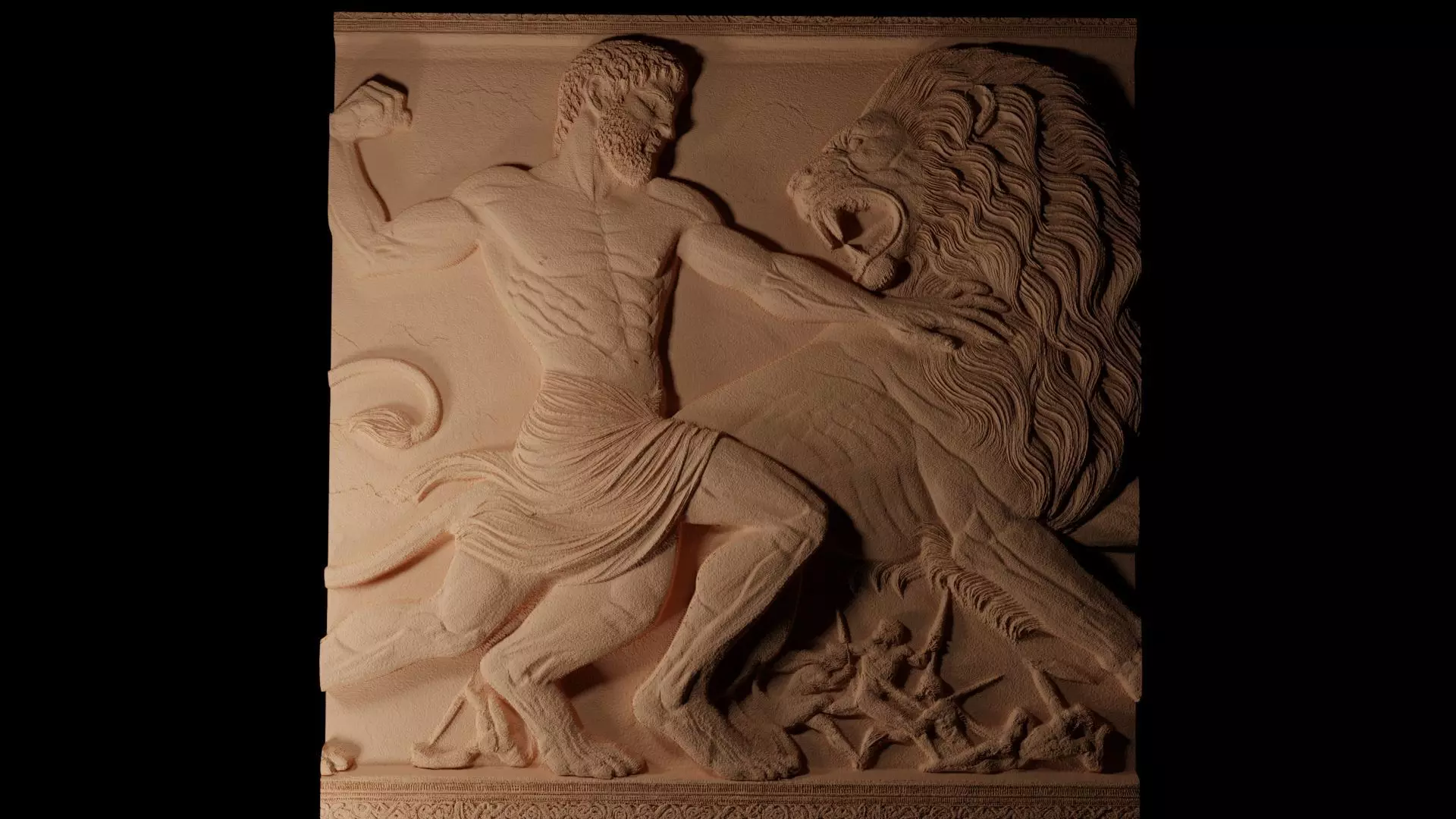 Hercules Fighting Lion CNC 3d Print High Relief Sand Casting 3D print model_0