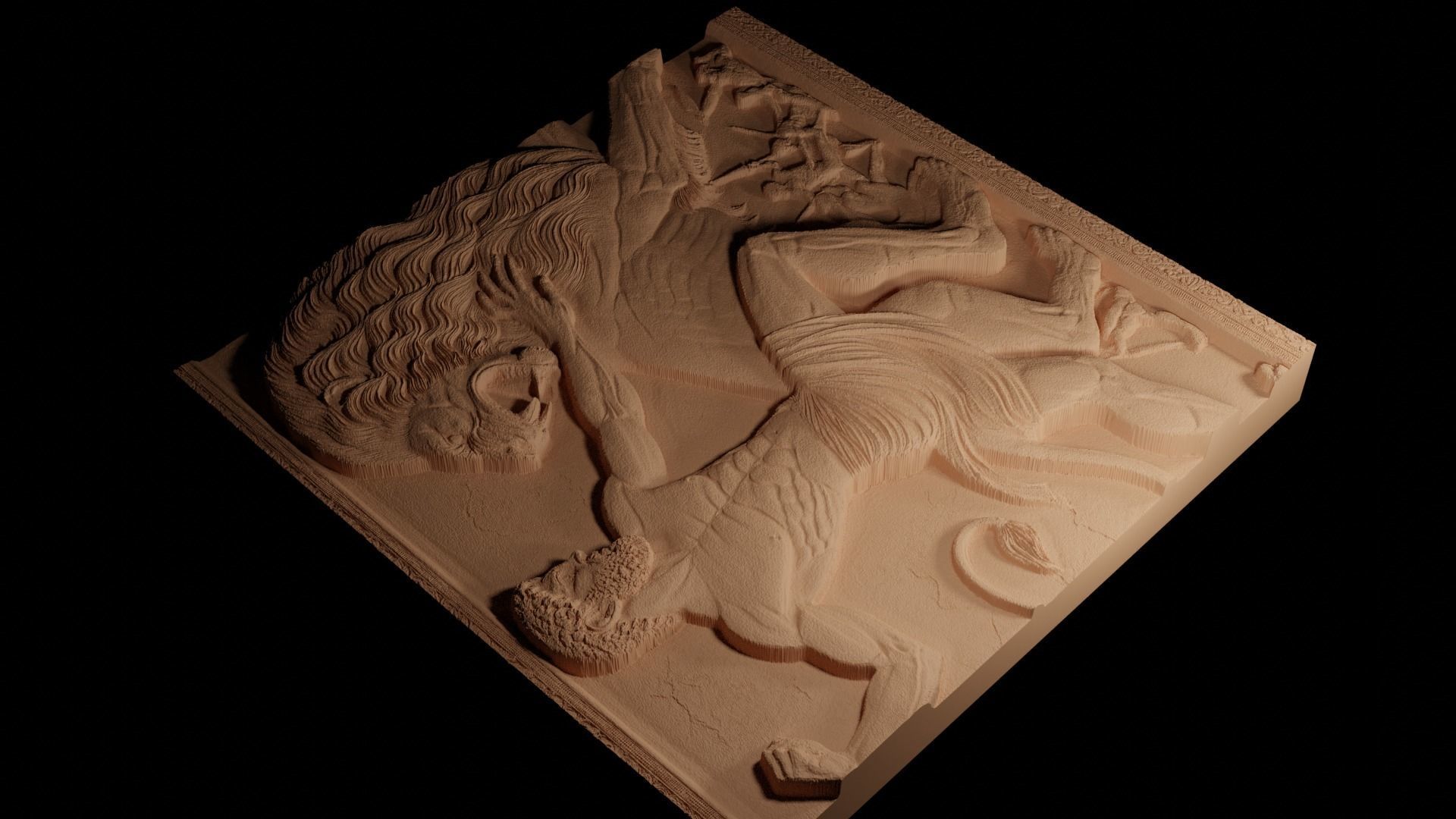 Hercules Fighting Lion CNC 3d Print High Relief Sand Casting 3D print model_4